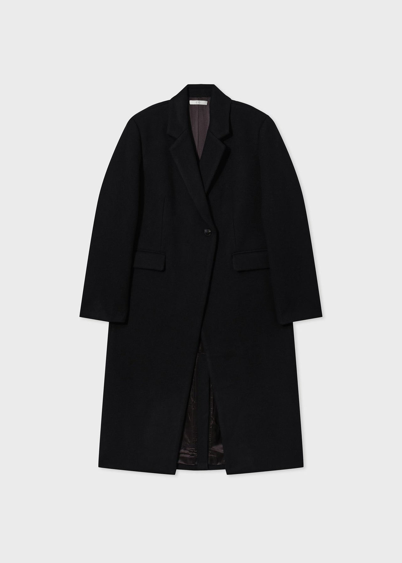 Single Button Coat in Melton Wool - Black