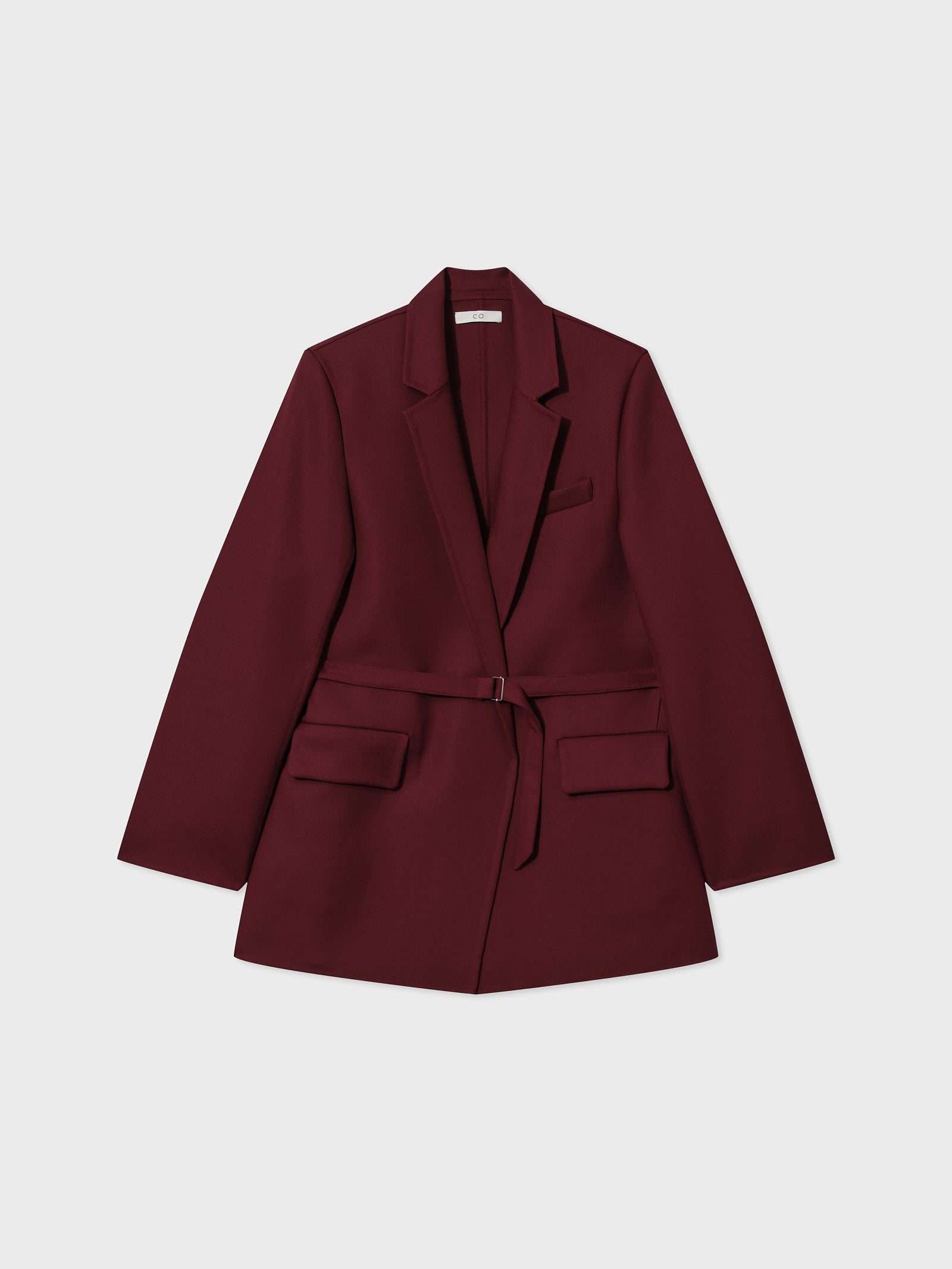 Belted Single Button Blazer in Virgin Wool - Bordeaux