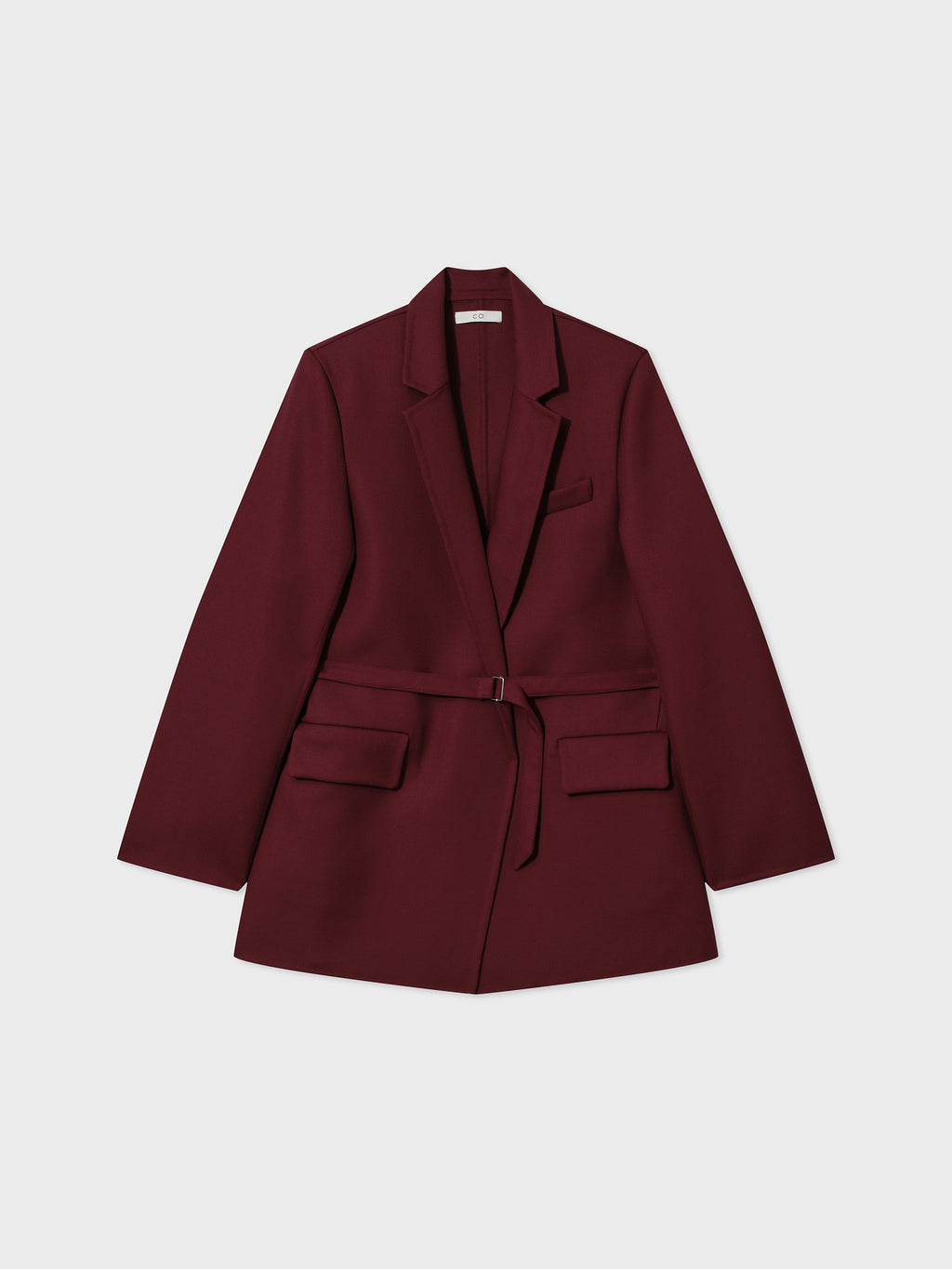 Belted Single Button Blazer in Virgin Wool - Bordeaux - CO