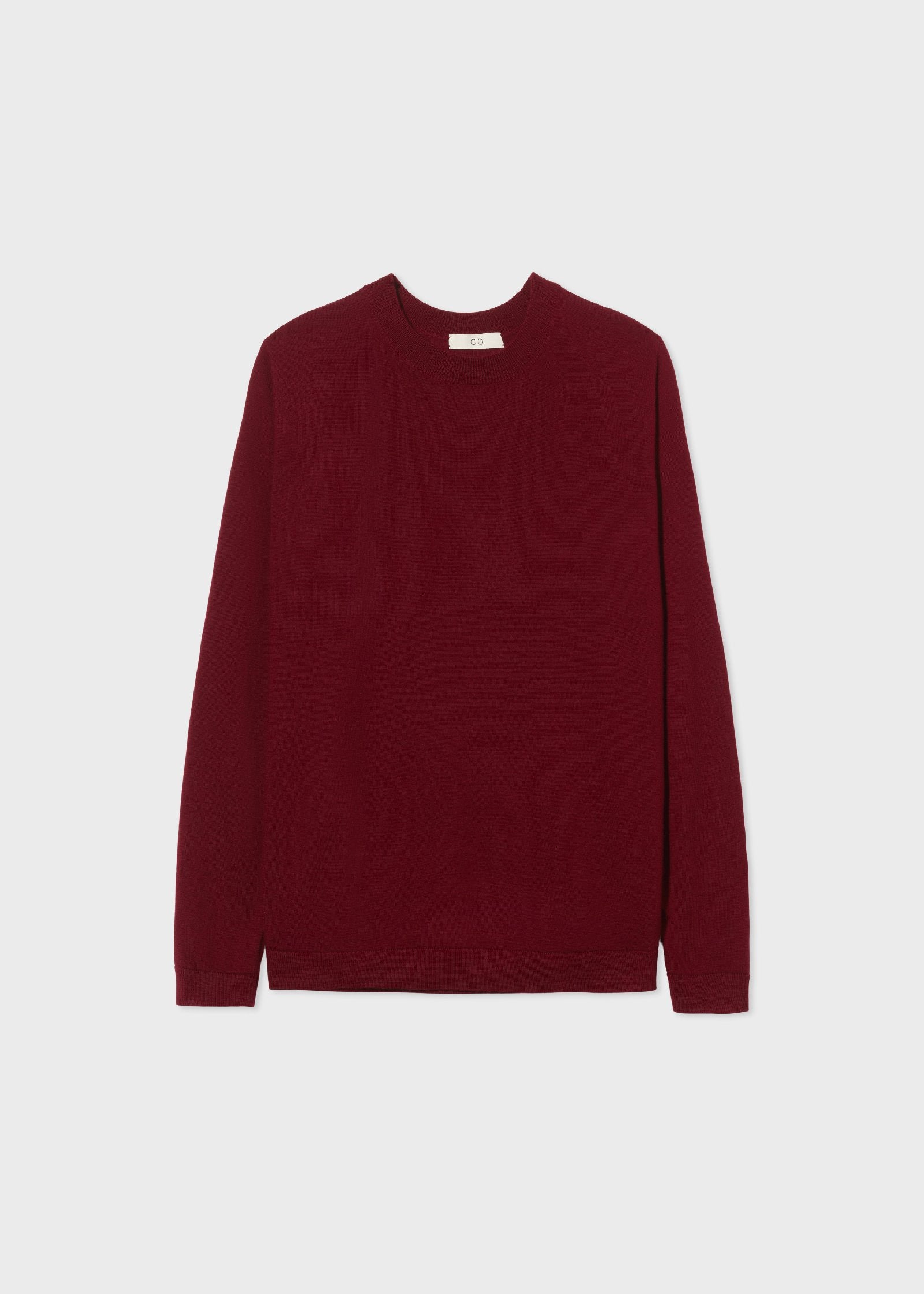 Long Sleeve Crew Sweater in Fine Cashmere - Bordeaux