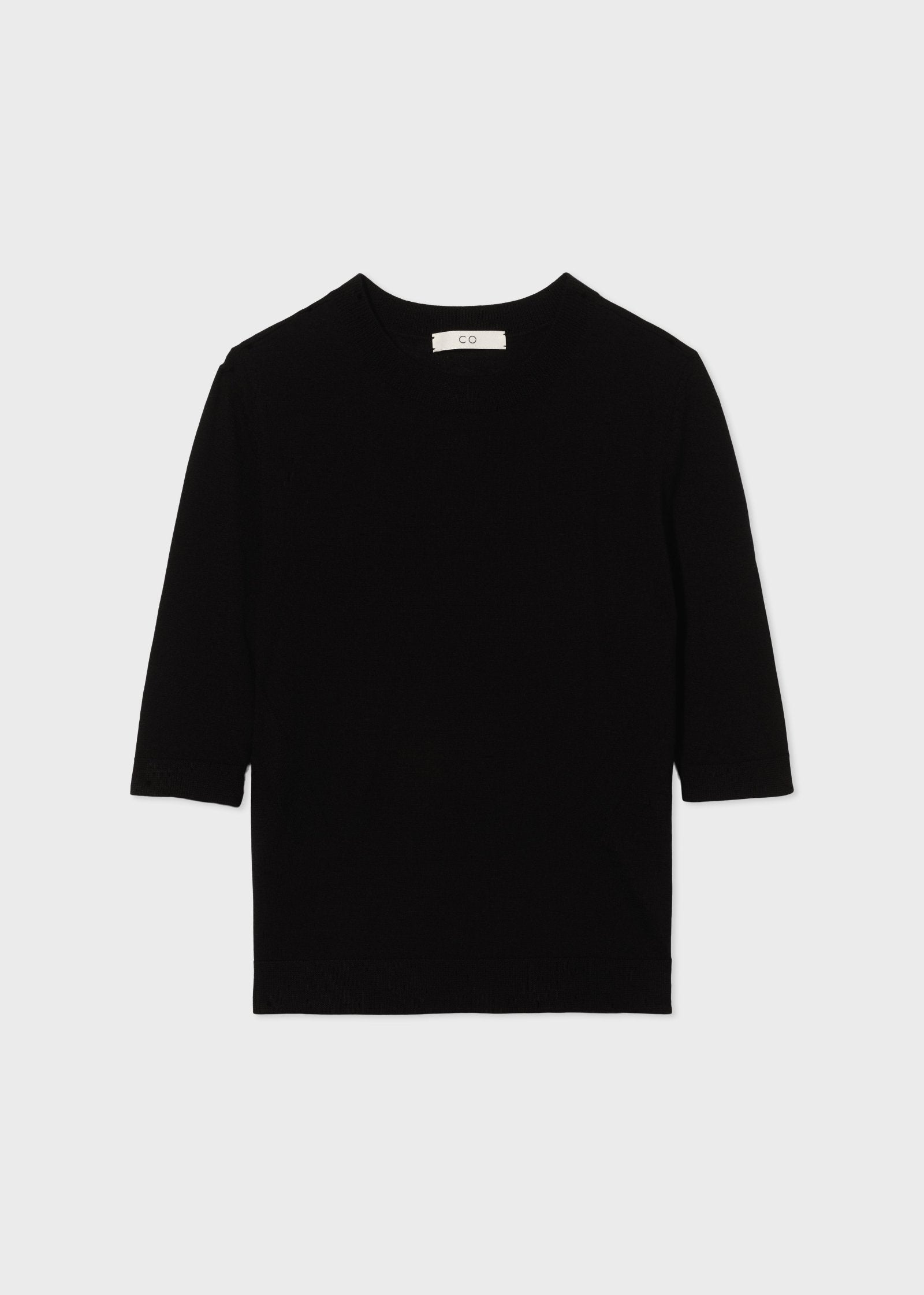 Short Sleeve  Crew Sweater in Fine Cashmere - Black