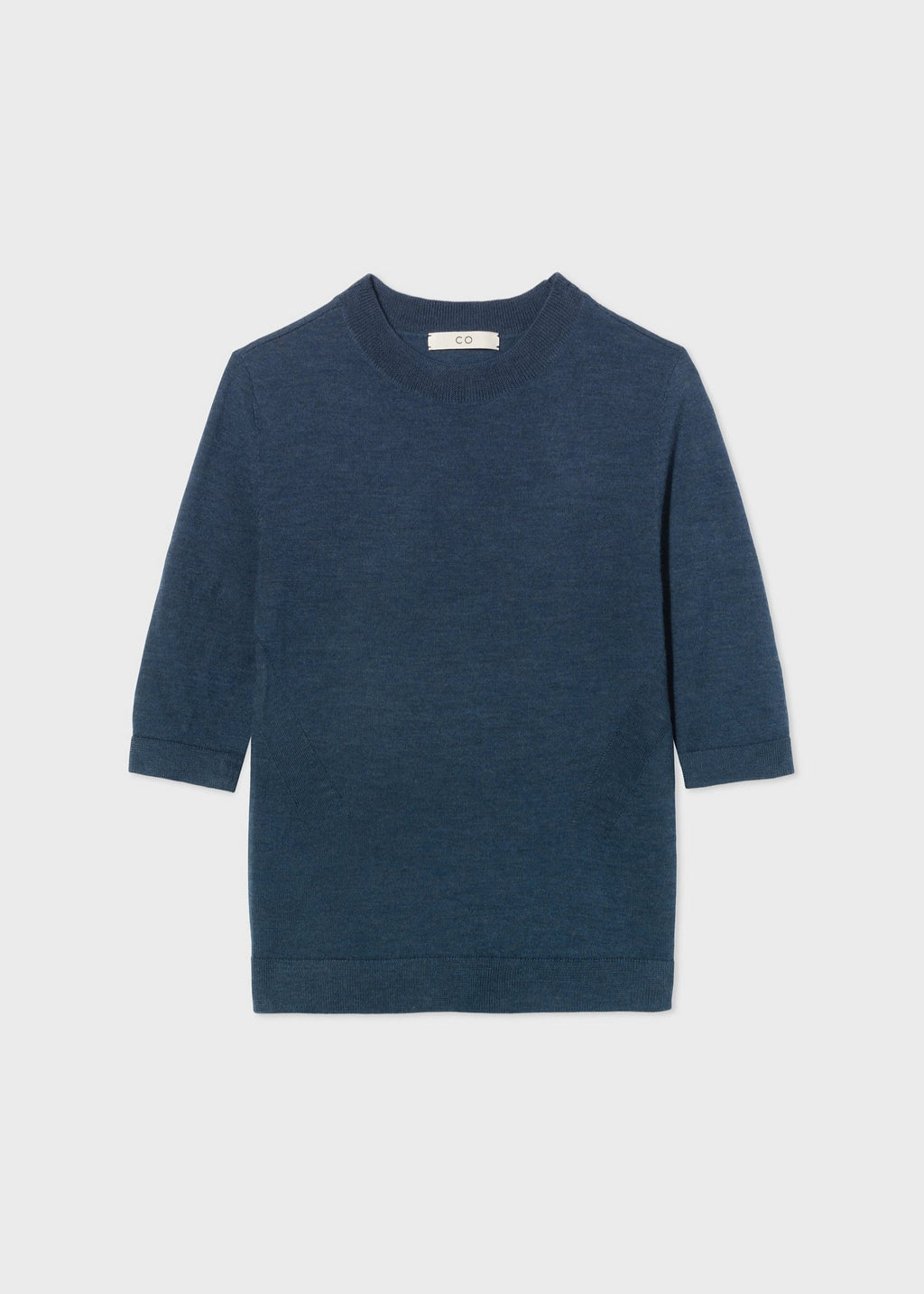 Short Sleeve Knit Top in Fine Cashmere - Petrol Blue - CO