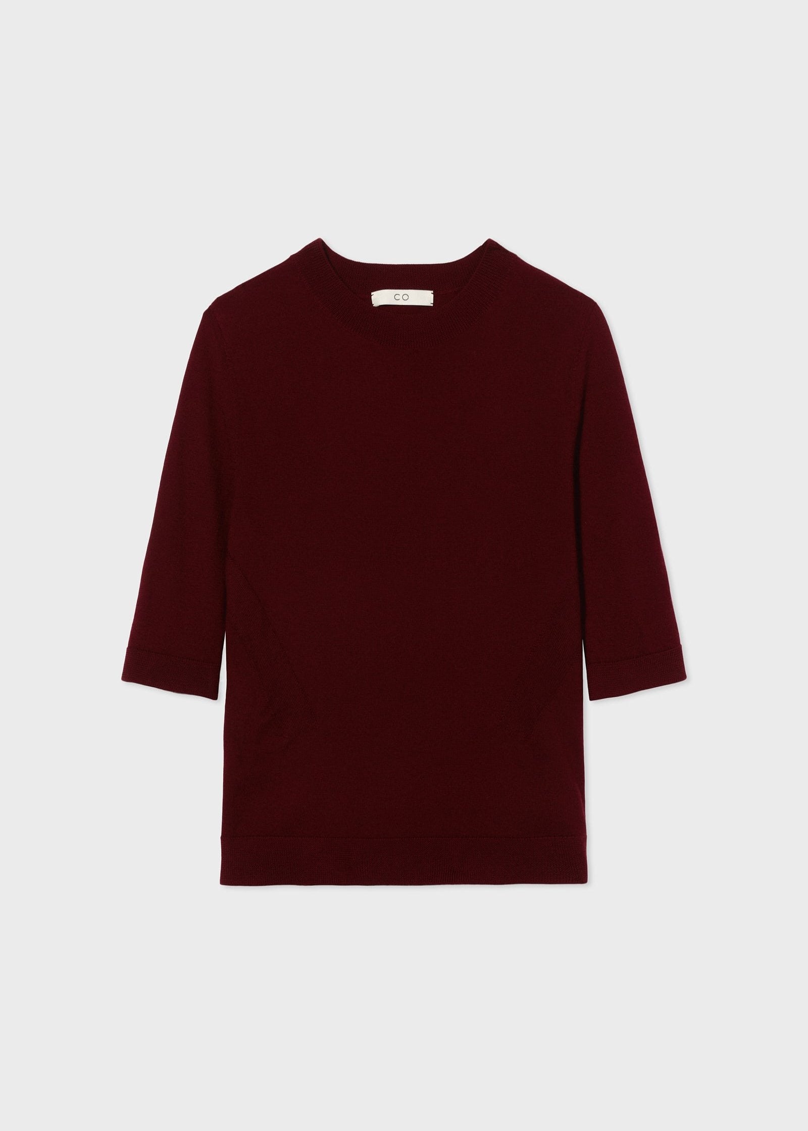 Short Sleeve Knit Top in Fine Cashmere - Bordeaux