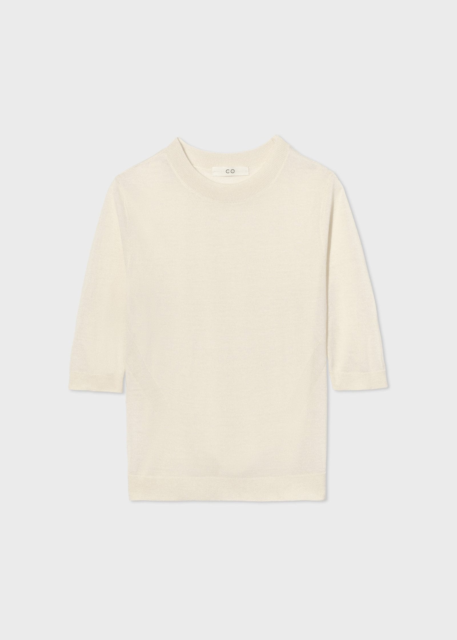 Short Sleeve Knit Top in Fine Cashmere - Ivory