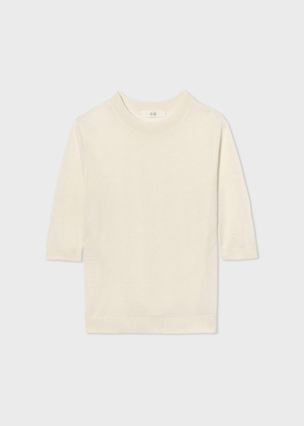 Short Sleeve Knit Top in Fine Cashmere - Ivory - CO