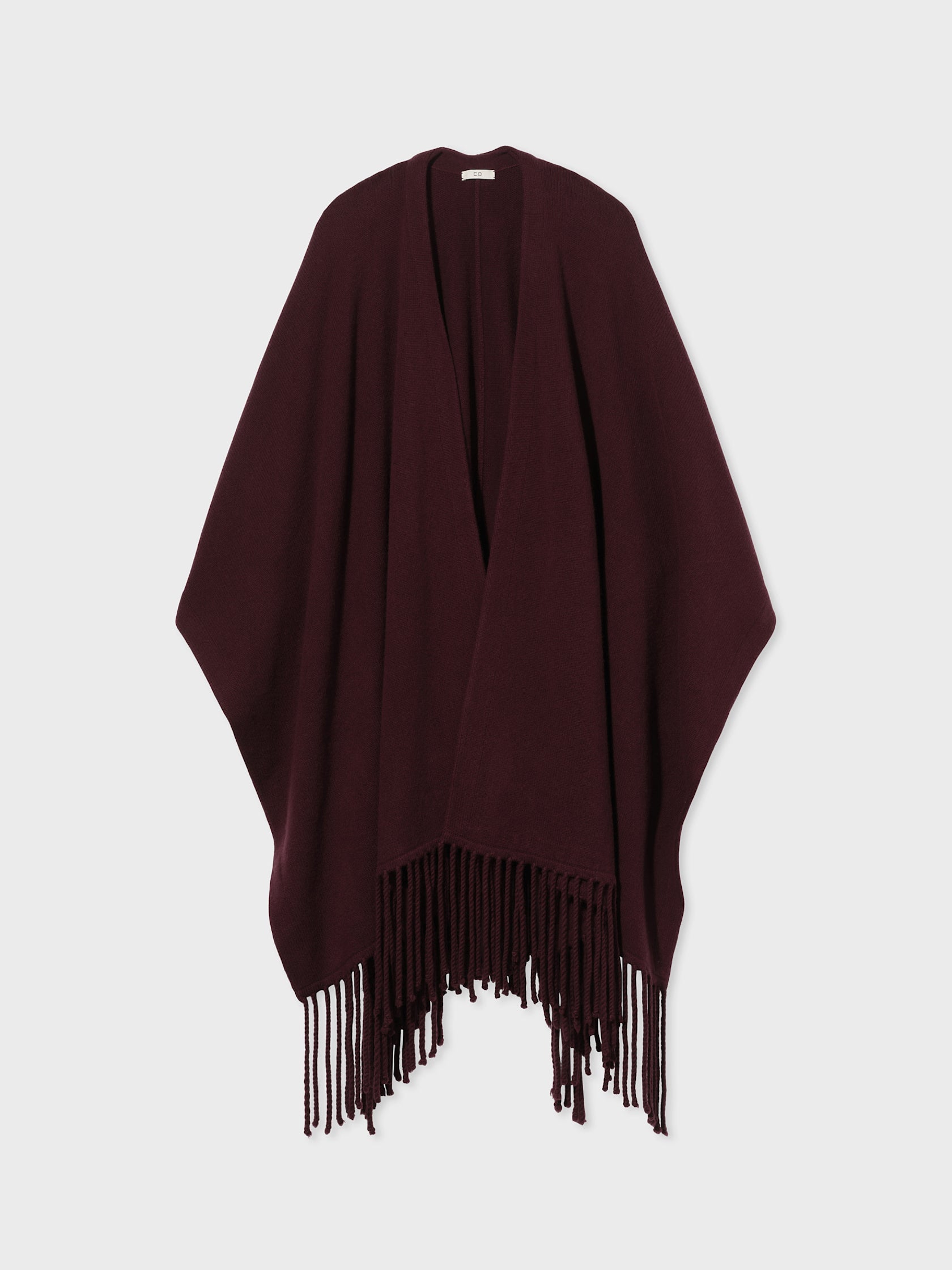 Fringe Poncho in Wool Cashmere Knit - Bordeaux