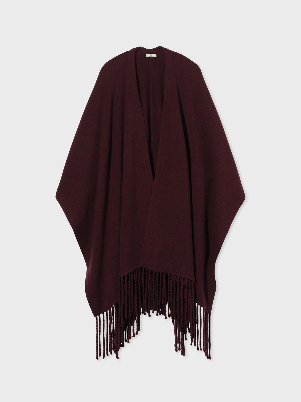 Fringe Poncho in Wool Cashmere Knit - Bordeaux - CO