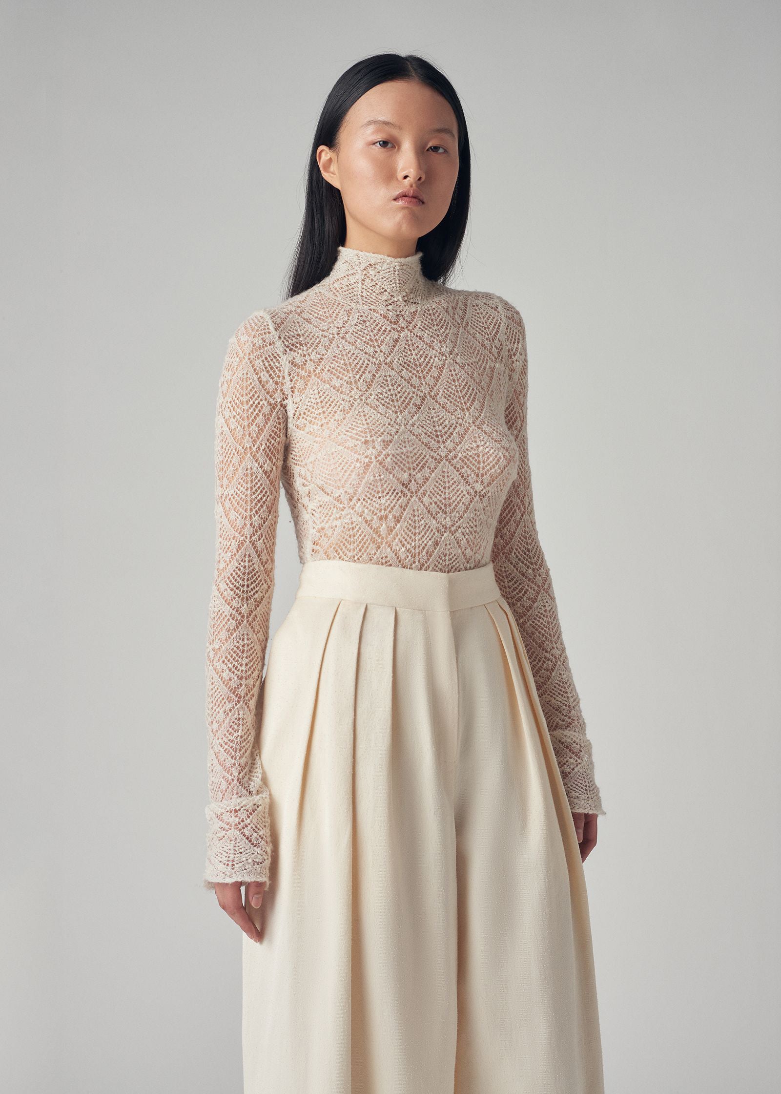 Open Weave Funnel Neck Top in Wool - Ivory - CO Collections