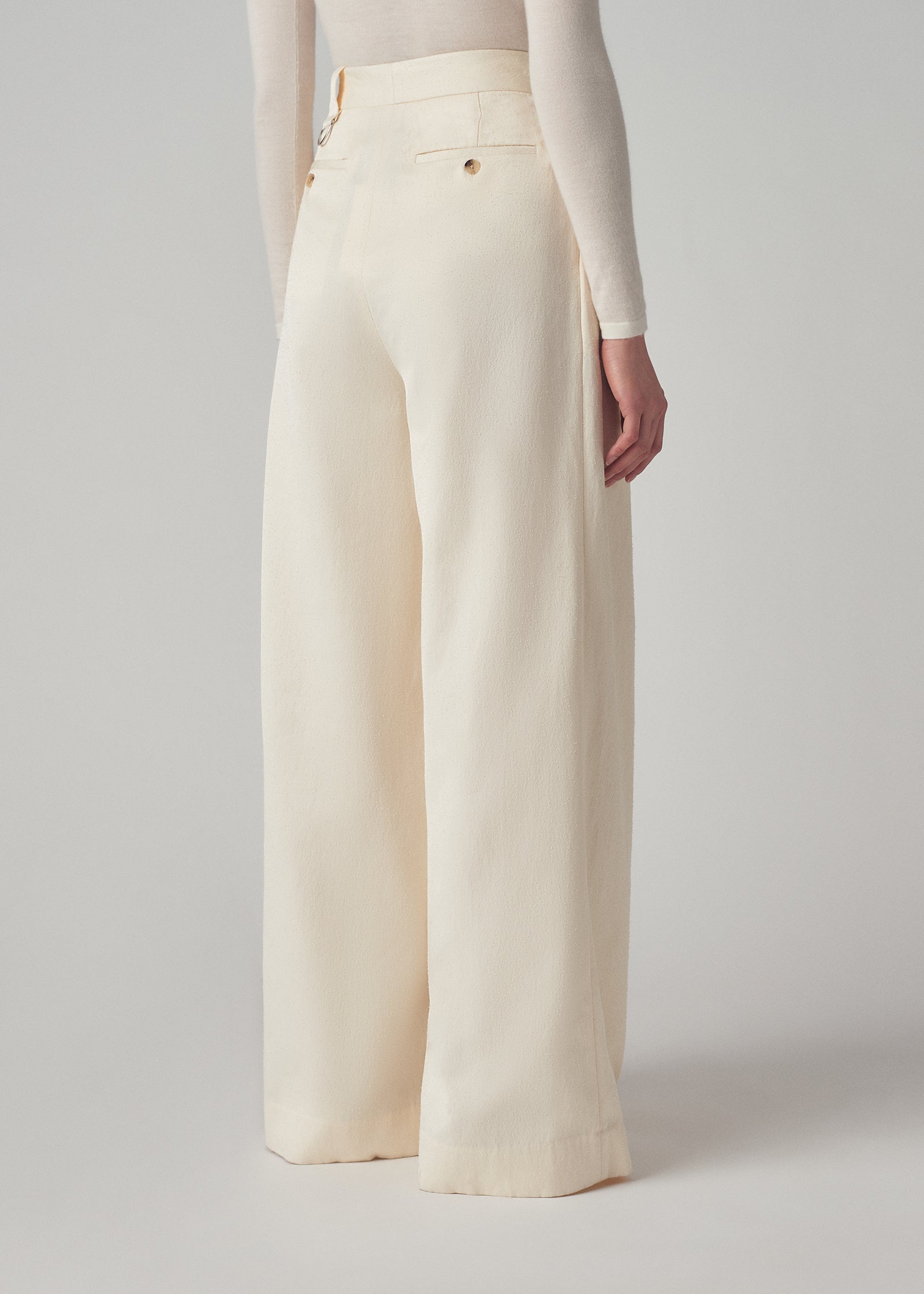 Wide Leg Trouser in Textured Twill - Ivory - CO Collections