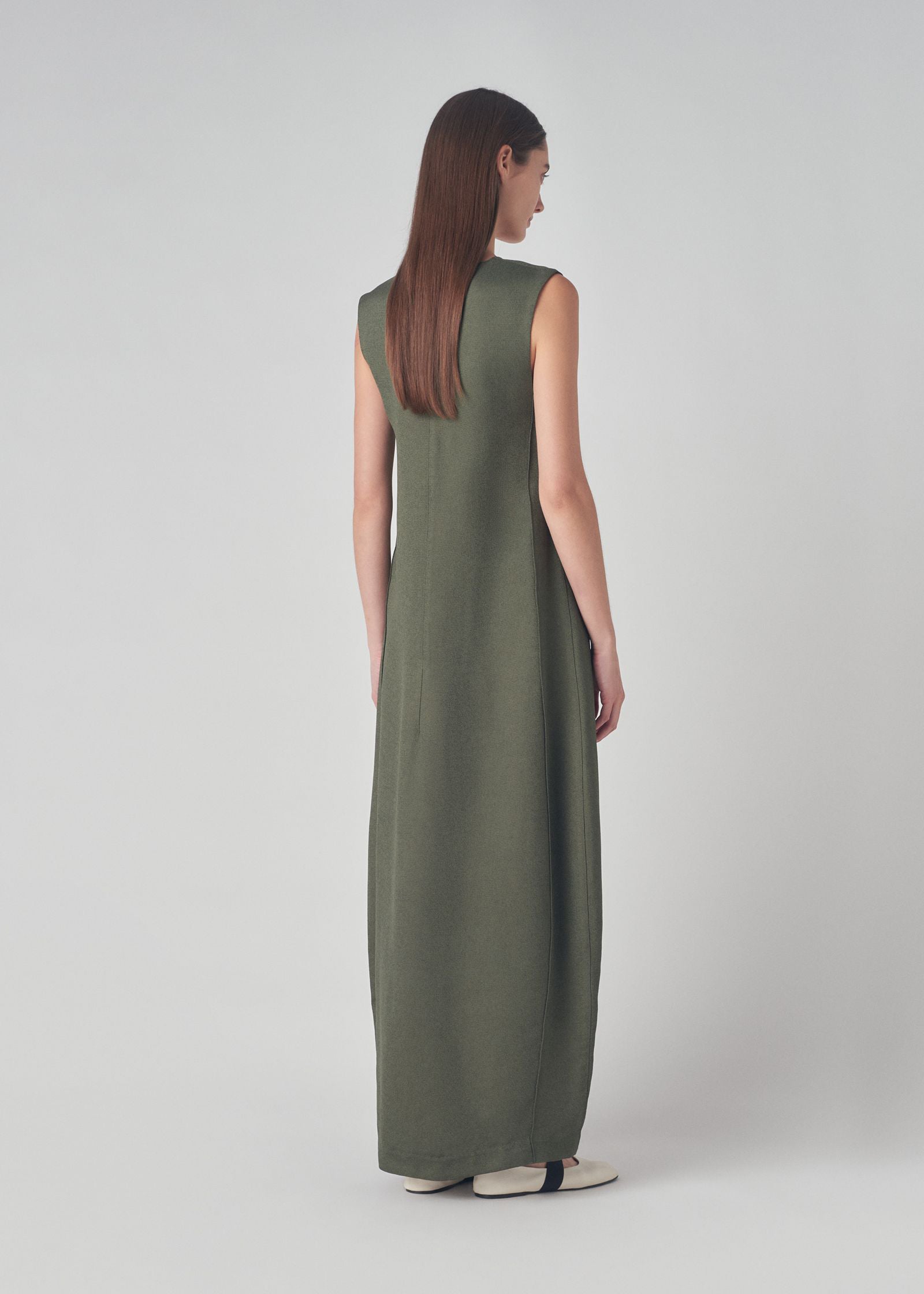 Sleeveless V Neck Shift Dress in Viscose Crepe - Green - CO Collections