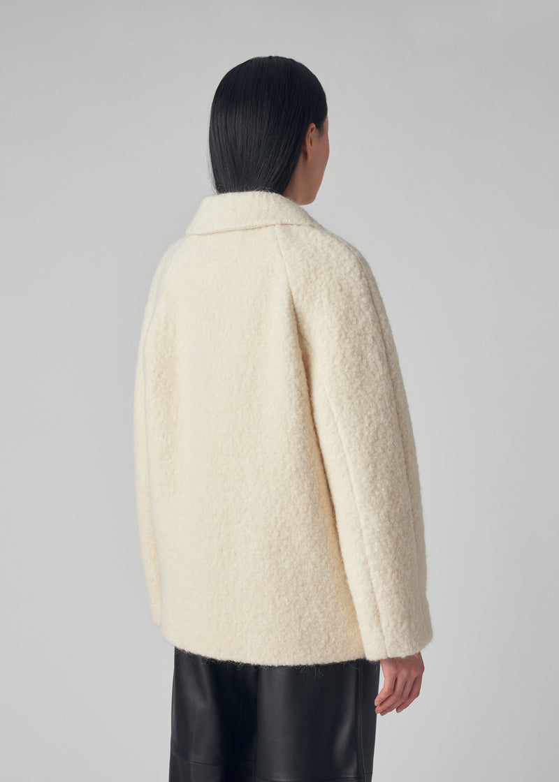 Double Breasted Peacoat in Bouclé - Ivory - CO