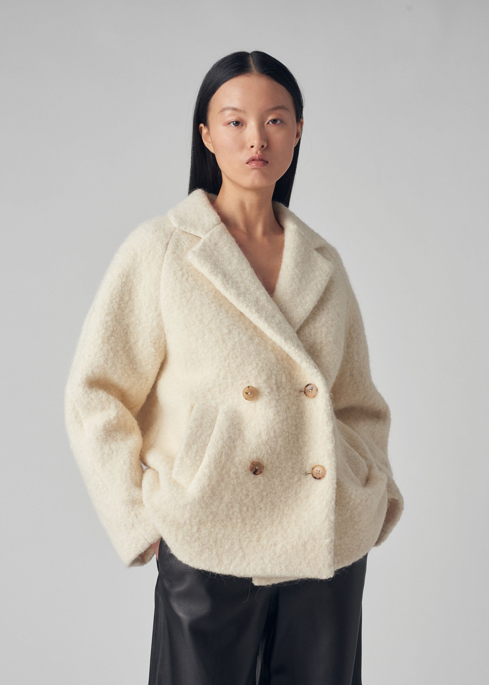 Double Breasted Peacoat in Bouclé - Ivory - CO Collections