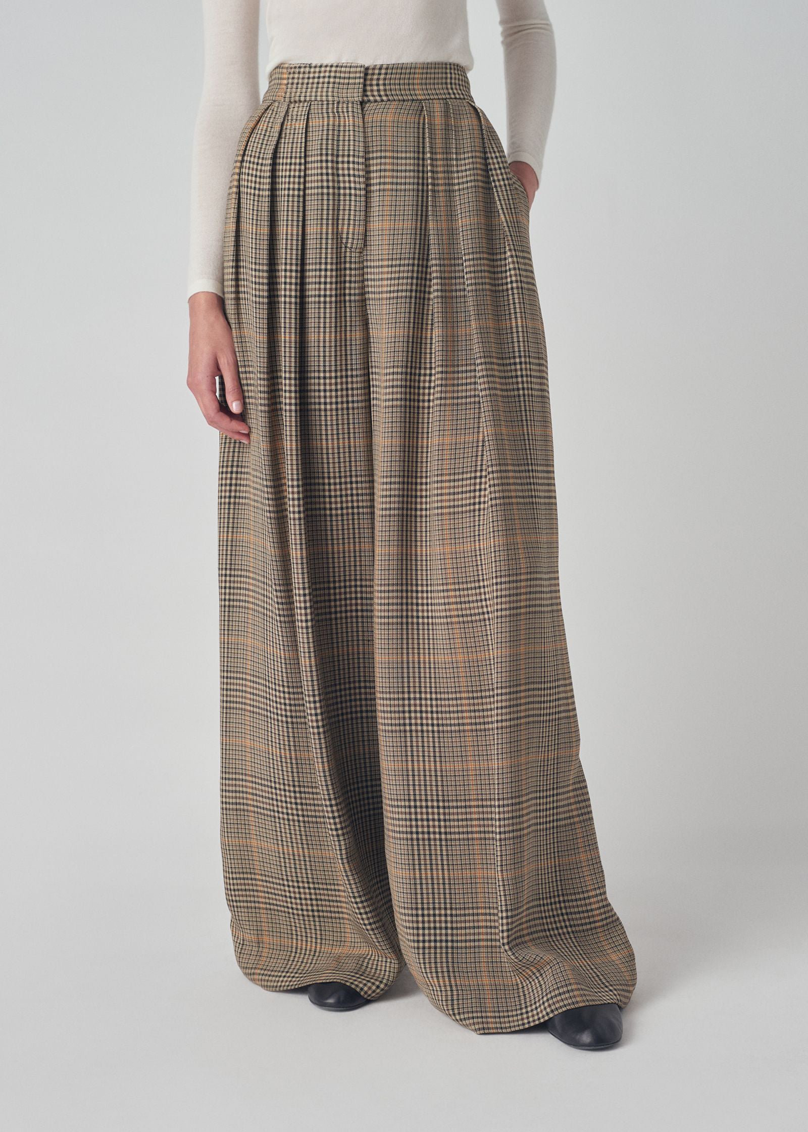 Wide Trouser in Lightweight Tweed - Brown Plaid - CO Collections