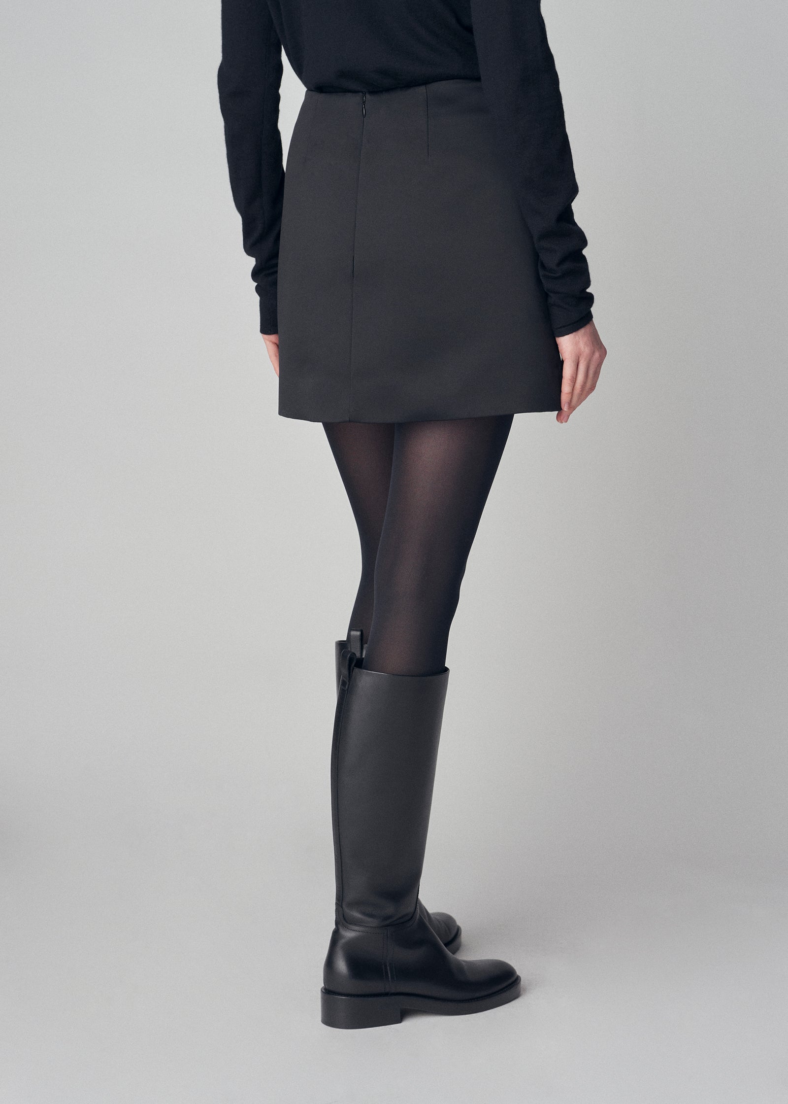 A-Line Mini Skirt in Bonded Satin - Black - CO Collections
