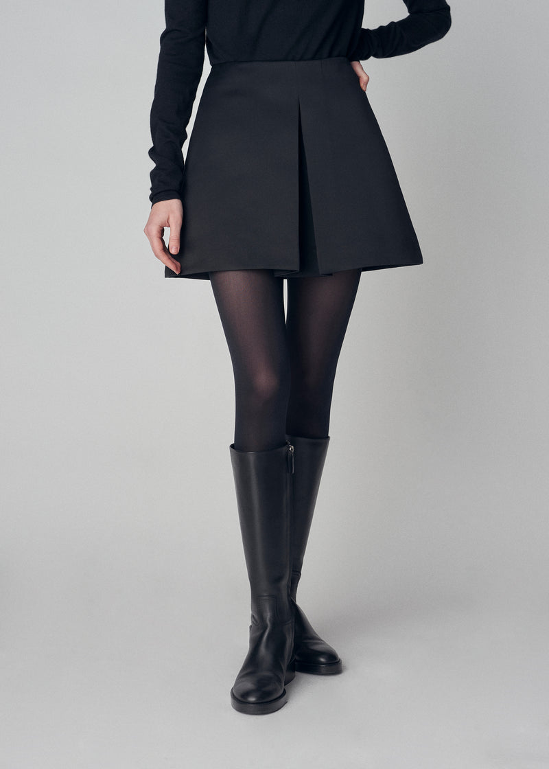 A-Line Mini Skirt in Bonded Satin - Black - CO