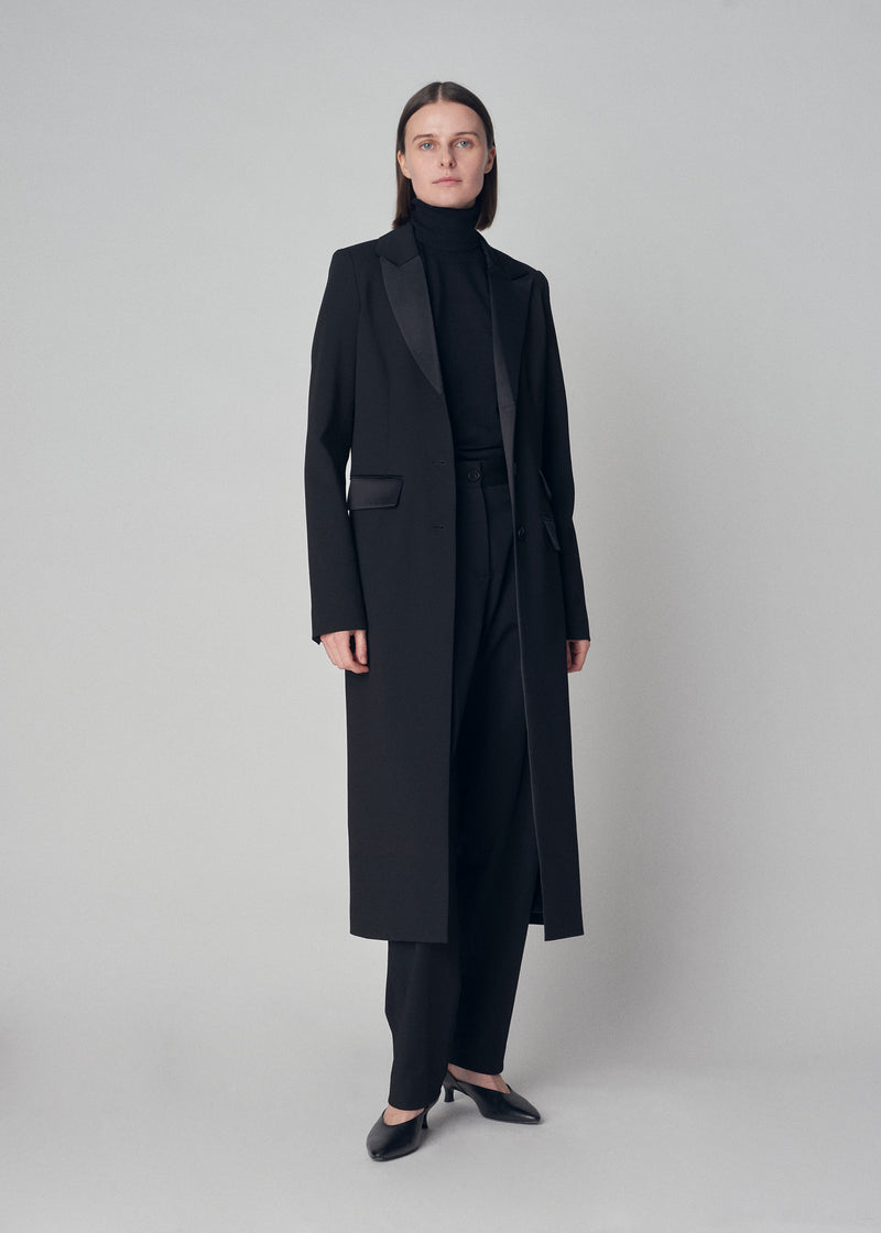 Slim Tuxedo Blazer Coat in Virgin Wool  - Black - CO