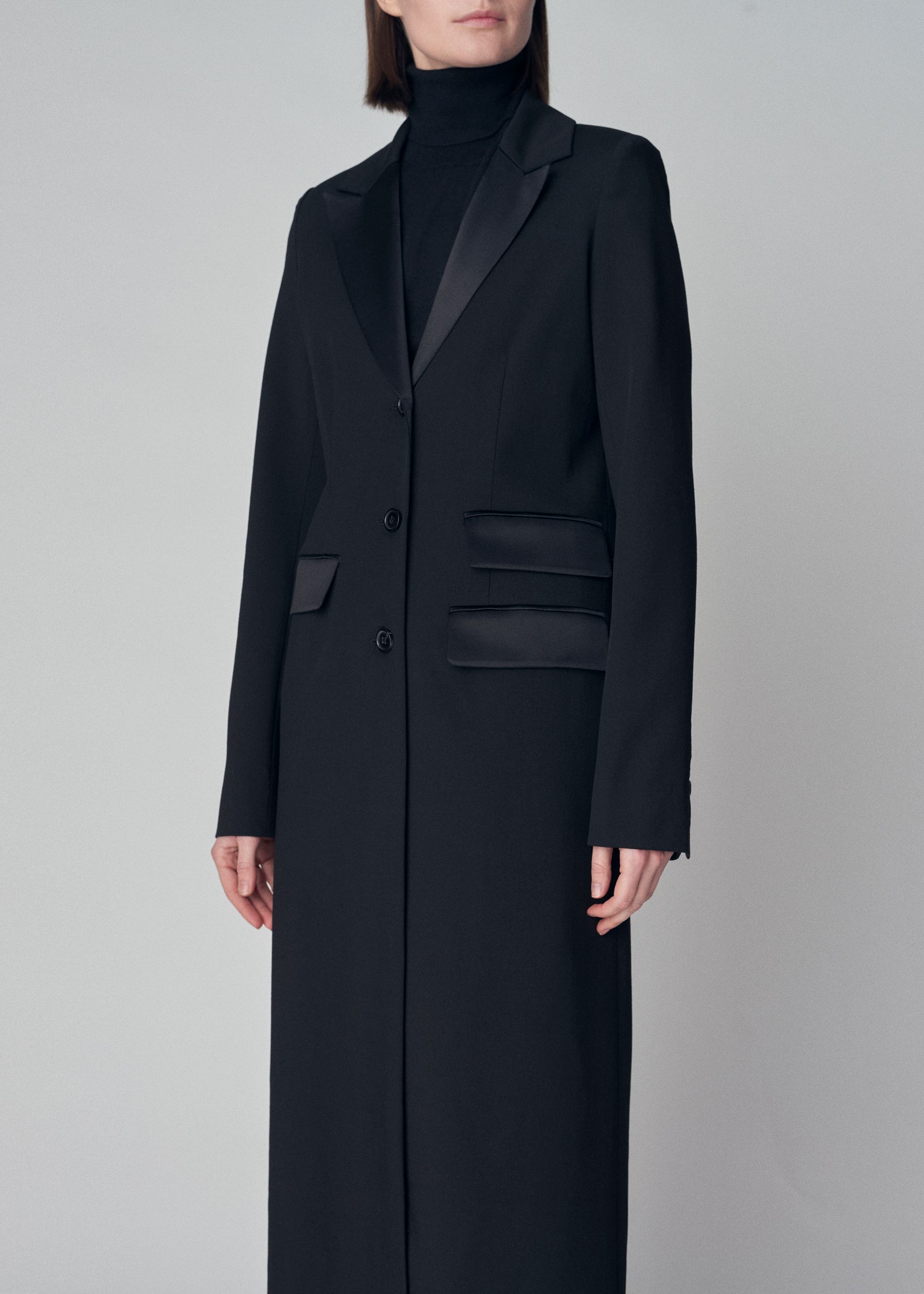 Slim Tuxedo Blazer Coat in Virgin Wool  - Black - CO Collections