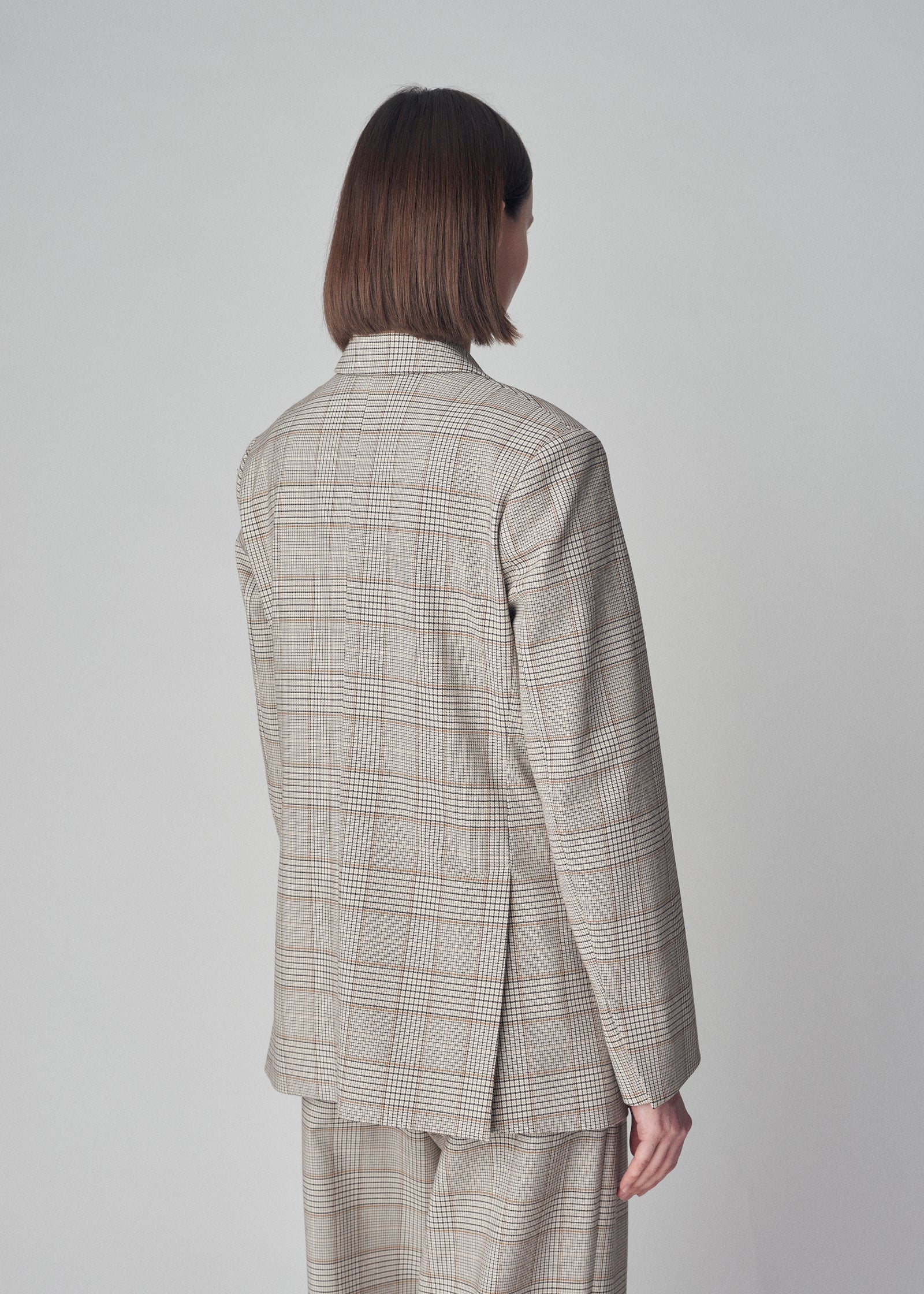 Classic Single Button Blazer in Virgin Wool  - Taupe Multi - CO Collections