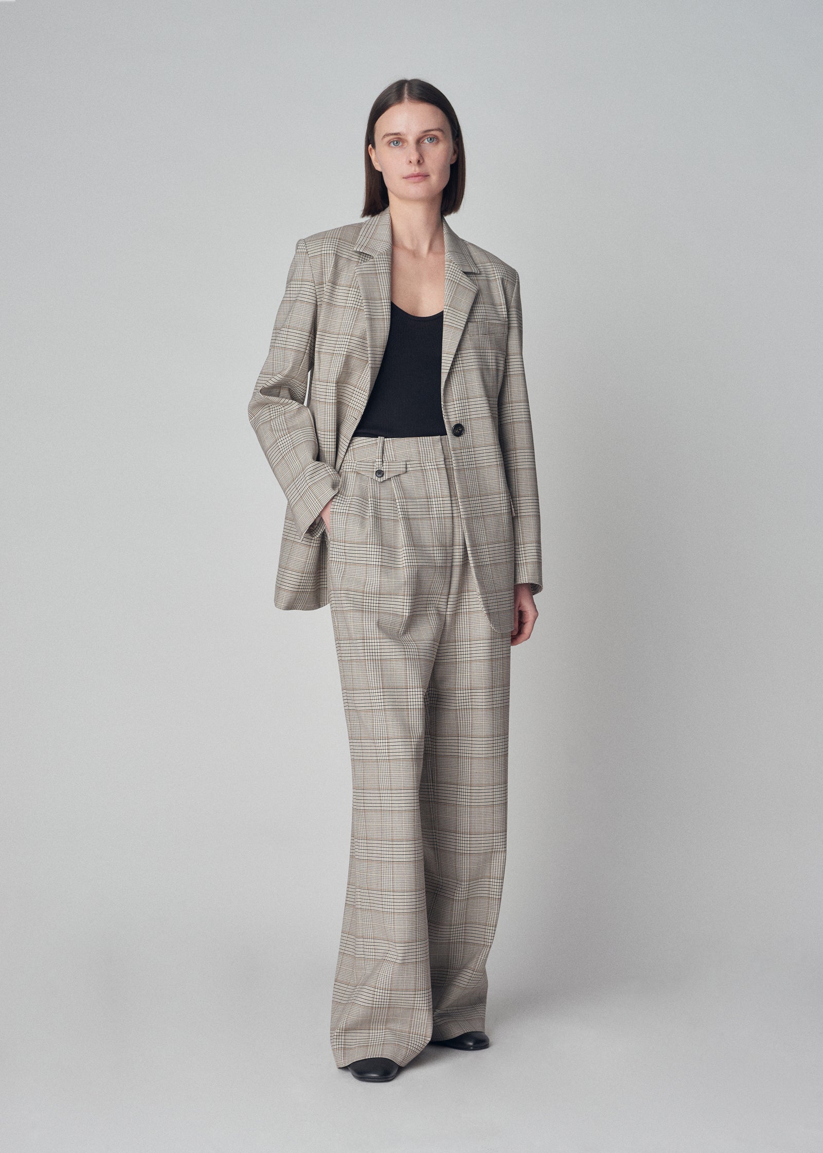 Wide Leg Trouser in Virgin Wool - Taupe Multi - CO Collections