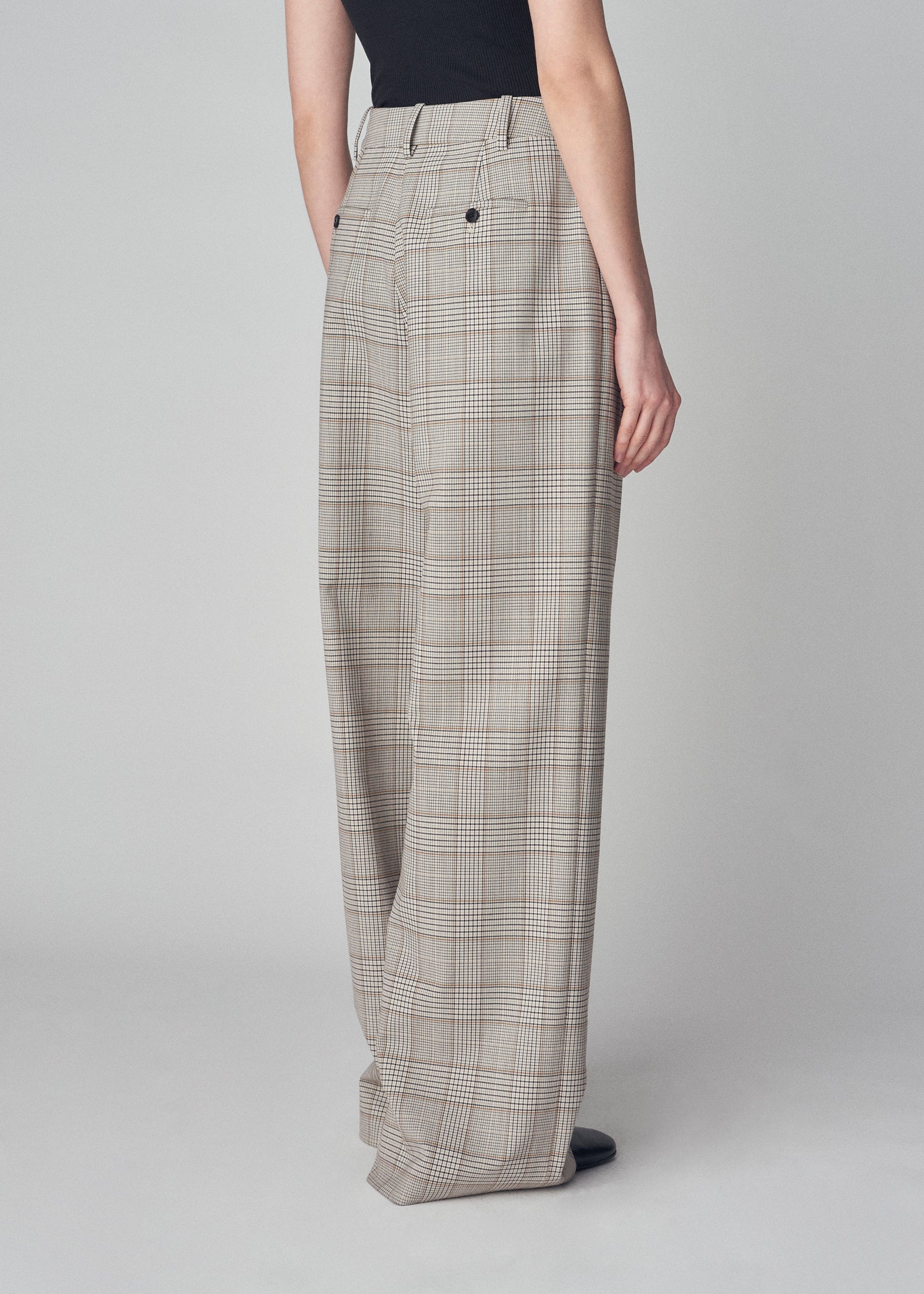 Wide Leg Trouser in Virgin Wool - Taupe Multi - CO Collections