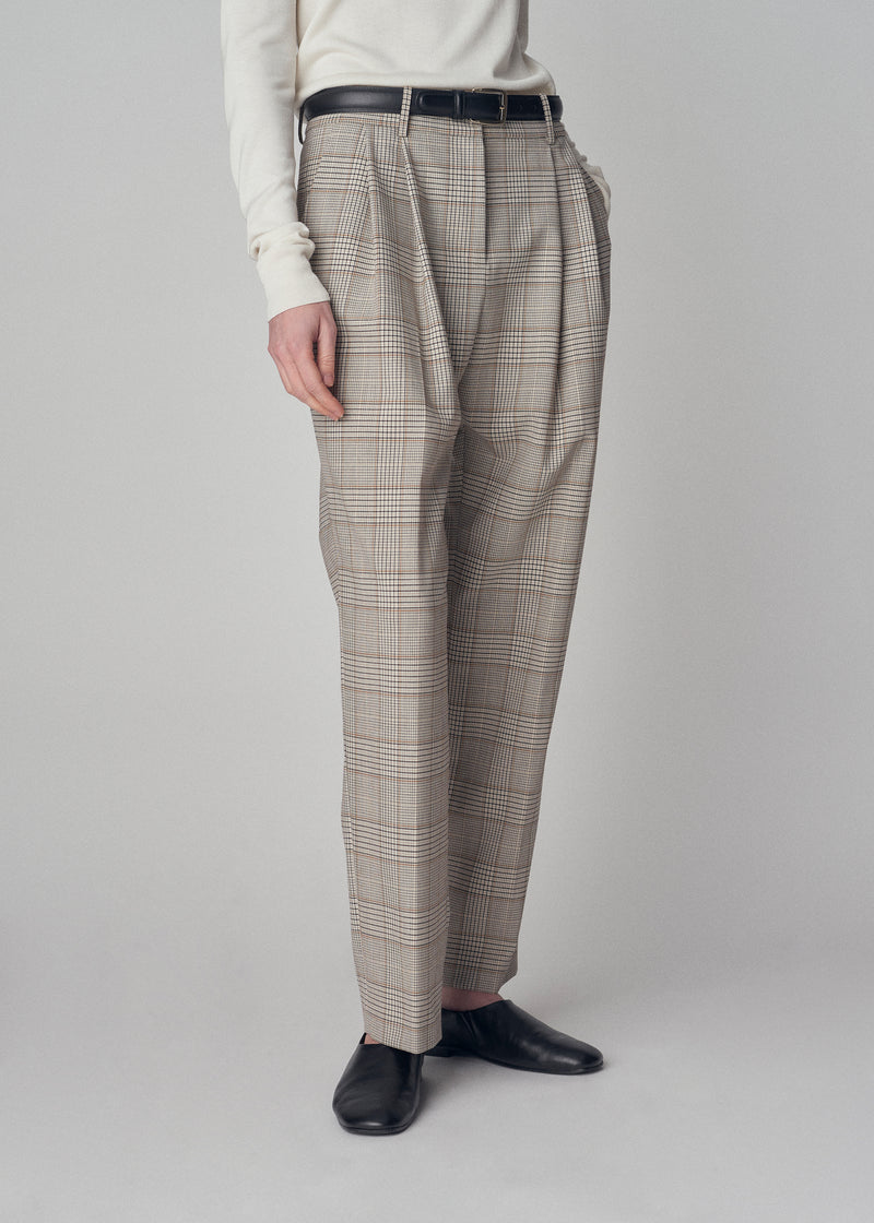 Tapered Pleated Trouser in Virgin Wool  - Taupe Multi - CO