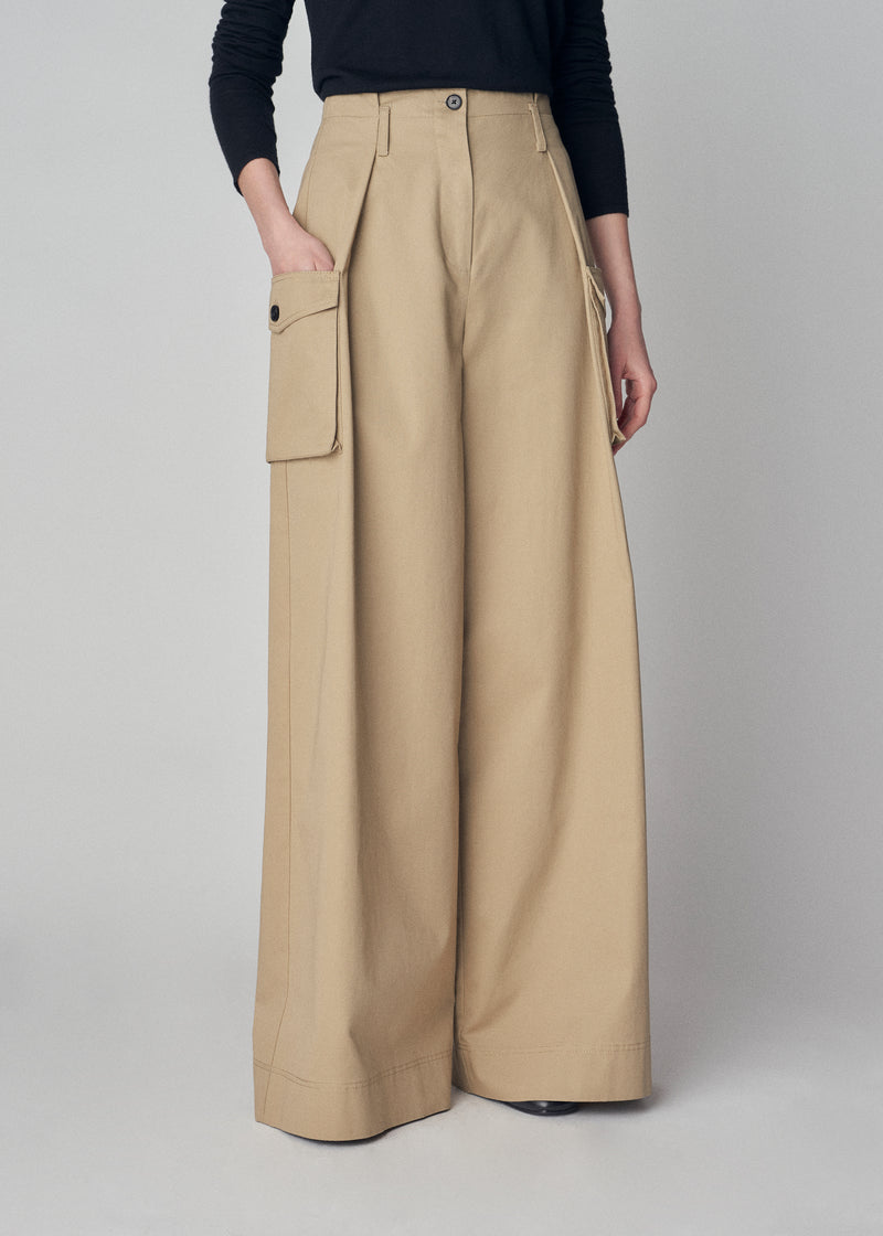 Flat Front Cargo Pant in Cotton Twill - Khaki - CO