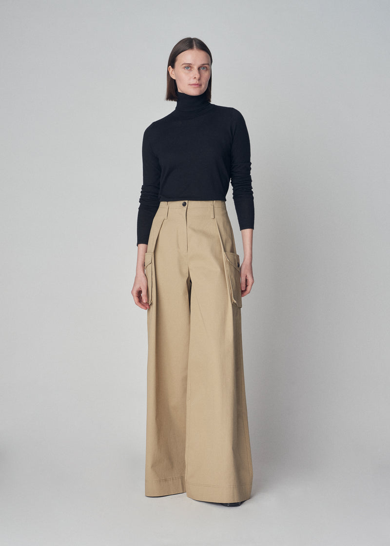 Flat Front Cargo Pant in Cotton Twill - Khaki - CO