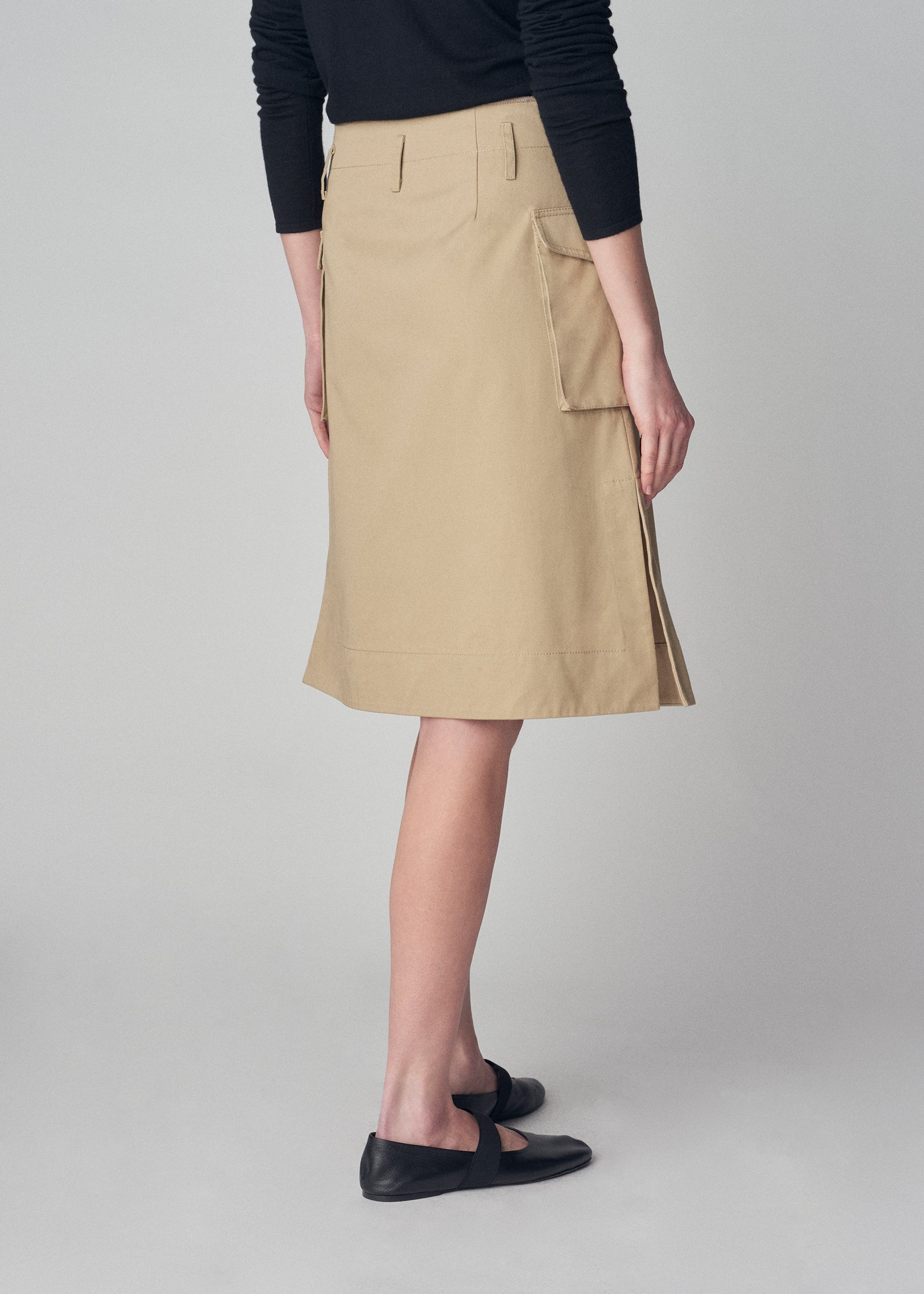 Cargo Pocket Pencil Skirt in Cotton Twill - Khaki - CO Collections