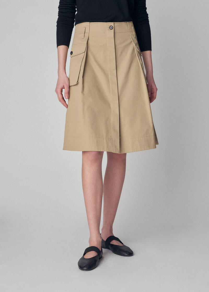 Cargo Pocket Pencil Skirt in Cotton Twill - Khaki - CO