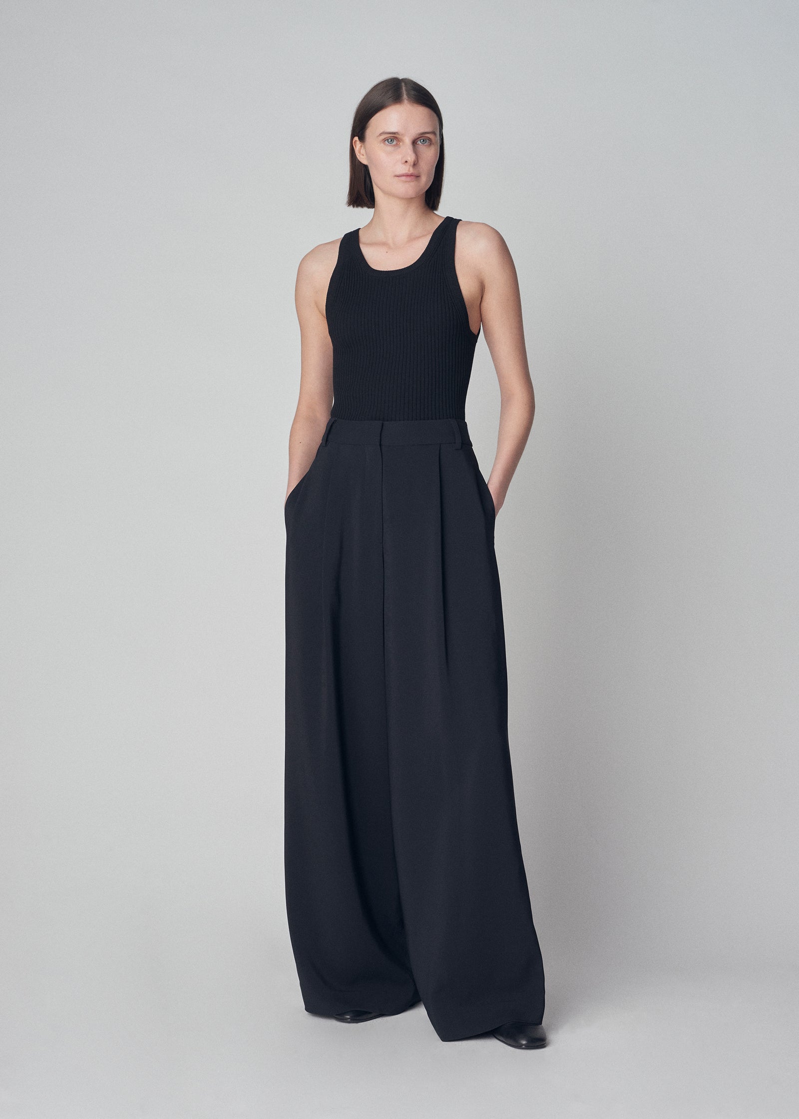 Ribbed Tank in Viscose Knit - Black - CO Collections