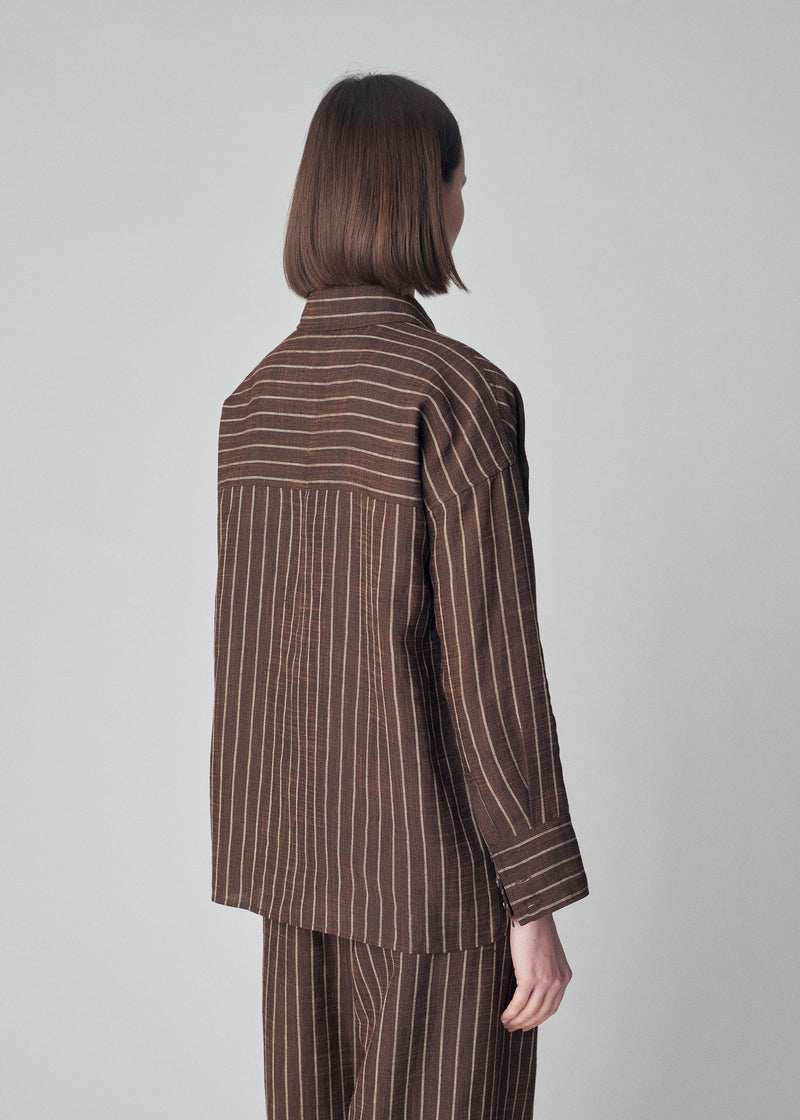 Relaxed Button Down Shirt in Linen  - Brown Stripe - CO