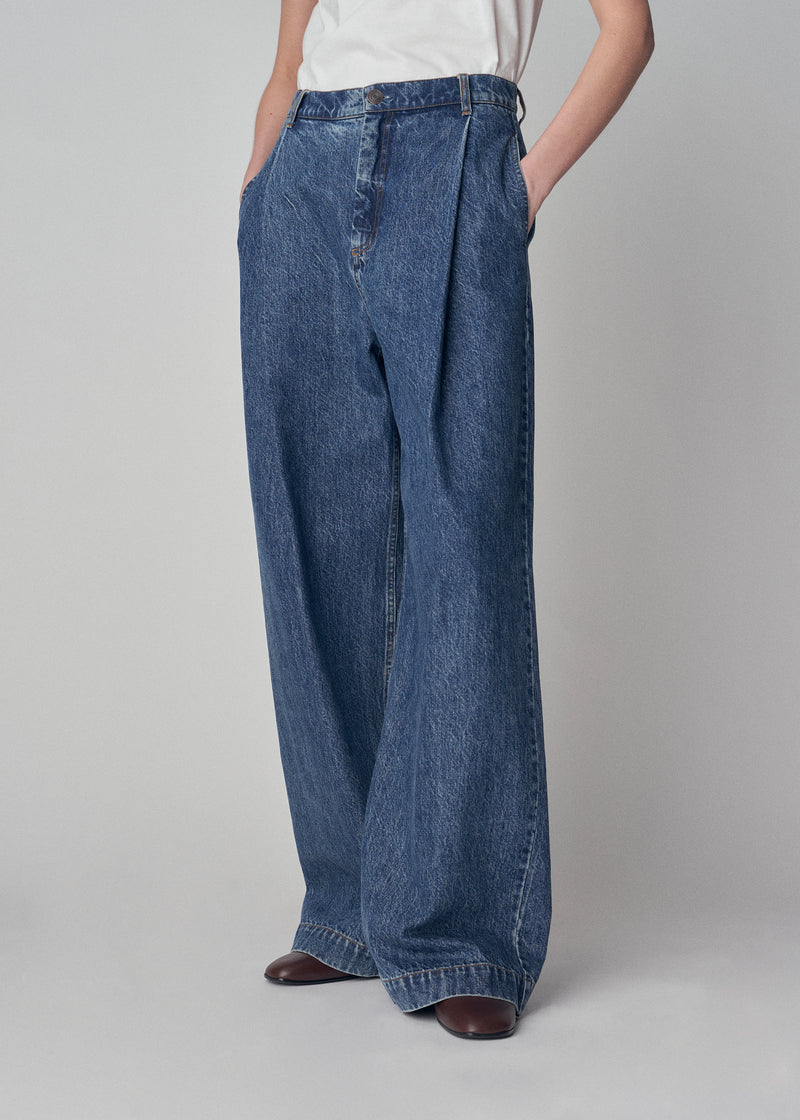 Wide Leg Denim Trouser in Organic Cotton  - Indigo - CO