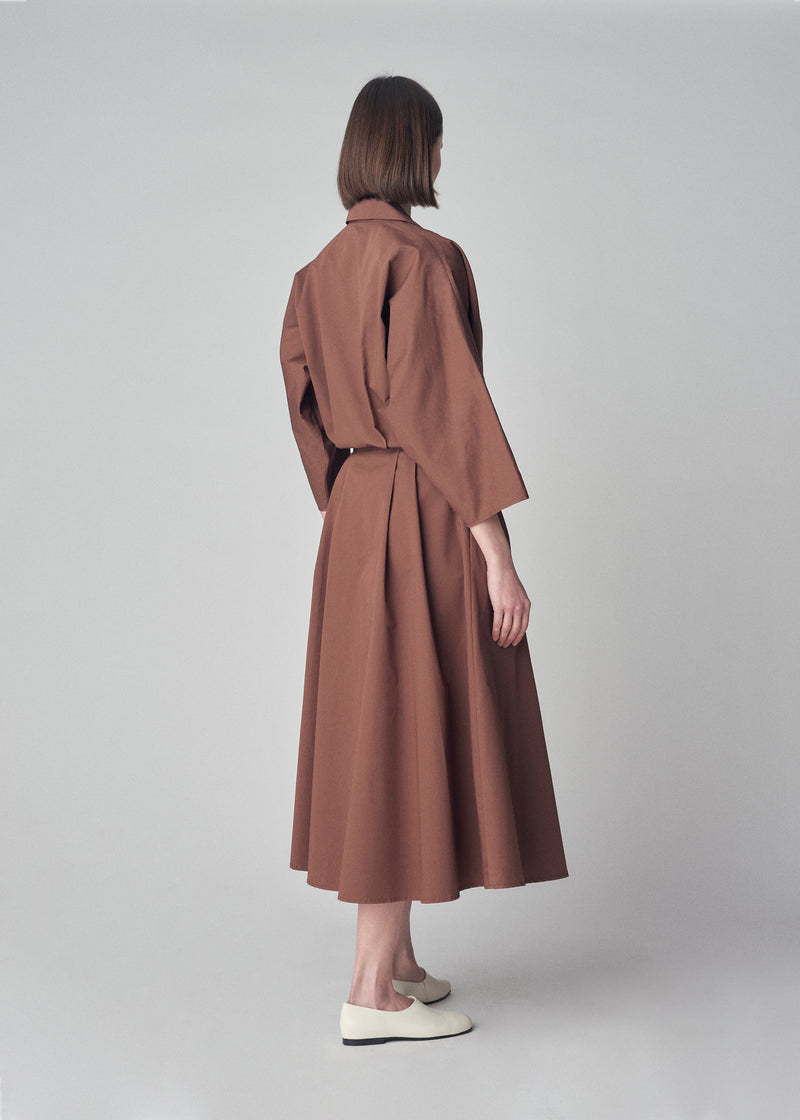 Waisted Blouson Dress in Cotton - Brown - CO