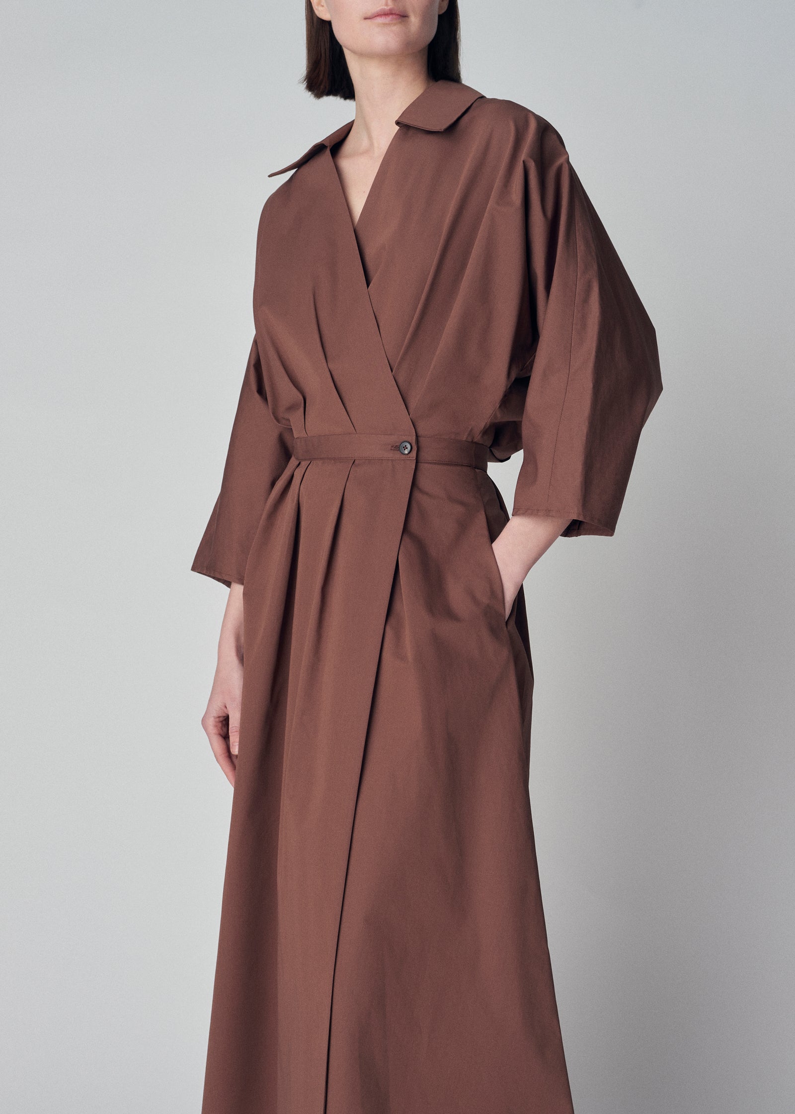 Waisted Blouson Dress in Cotton - Brown - CO Collections