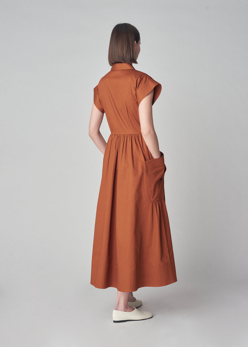 Cap Sleeve Dress in Cotton Poplin - Chestnut - CO