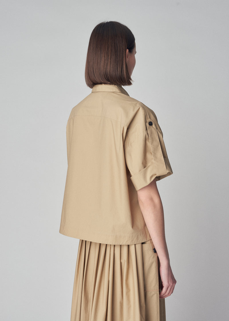 Short Sleeve Safari Shirt in Cotton  - Khaki - CO