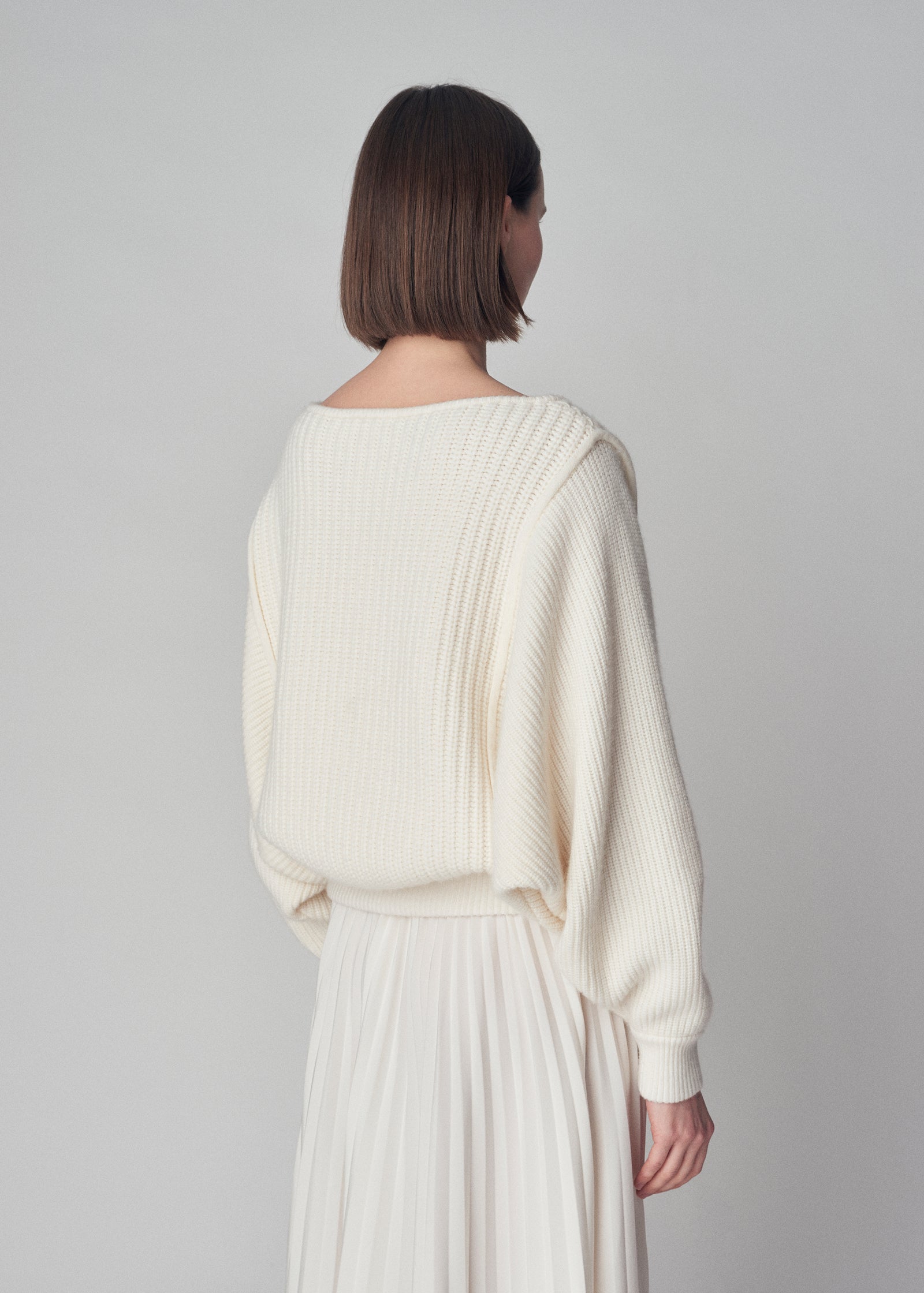 Boatneck Sweater in Wool Cashmere  - Ivory - CO Collections