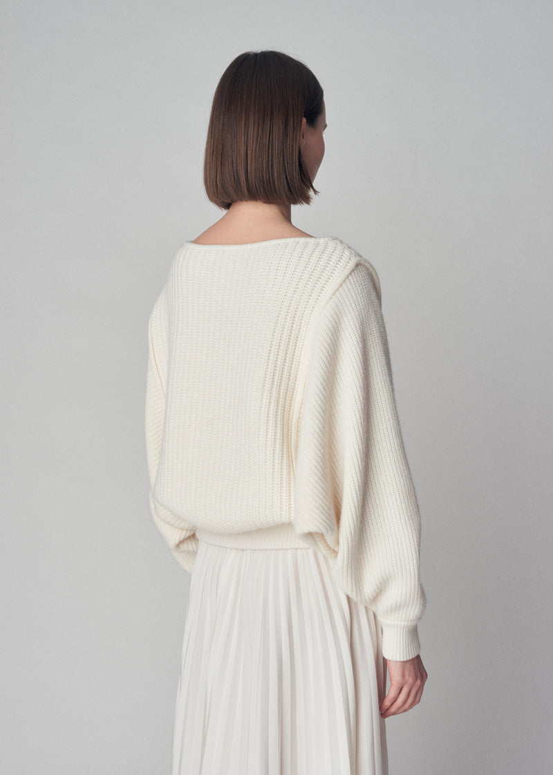 Boatneck Sweater in Wool Cashmere  - Ivory - CO