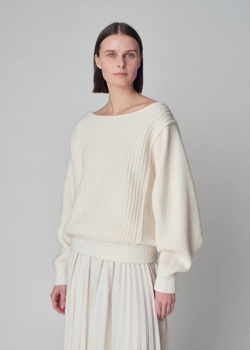 Boatneck Sweater in Wool Cashmere  - Ivory - CO