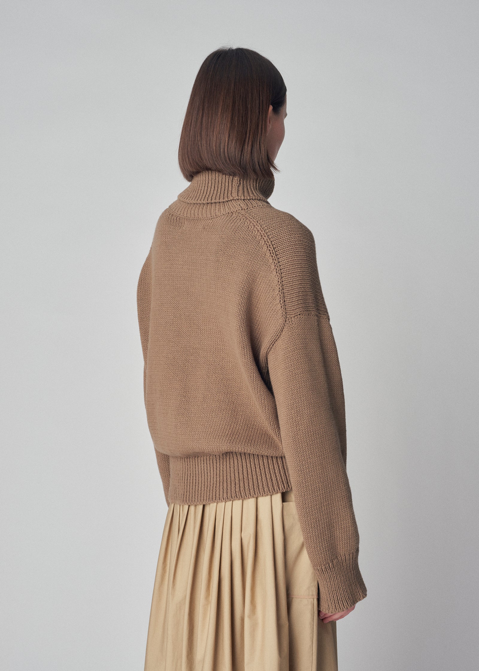 Turtleneck Sweater in Cotton Knit  - Taupe - CO Collections