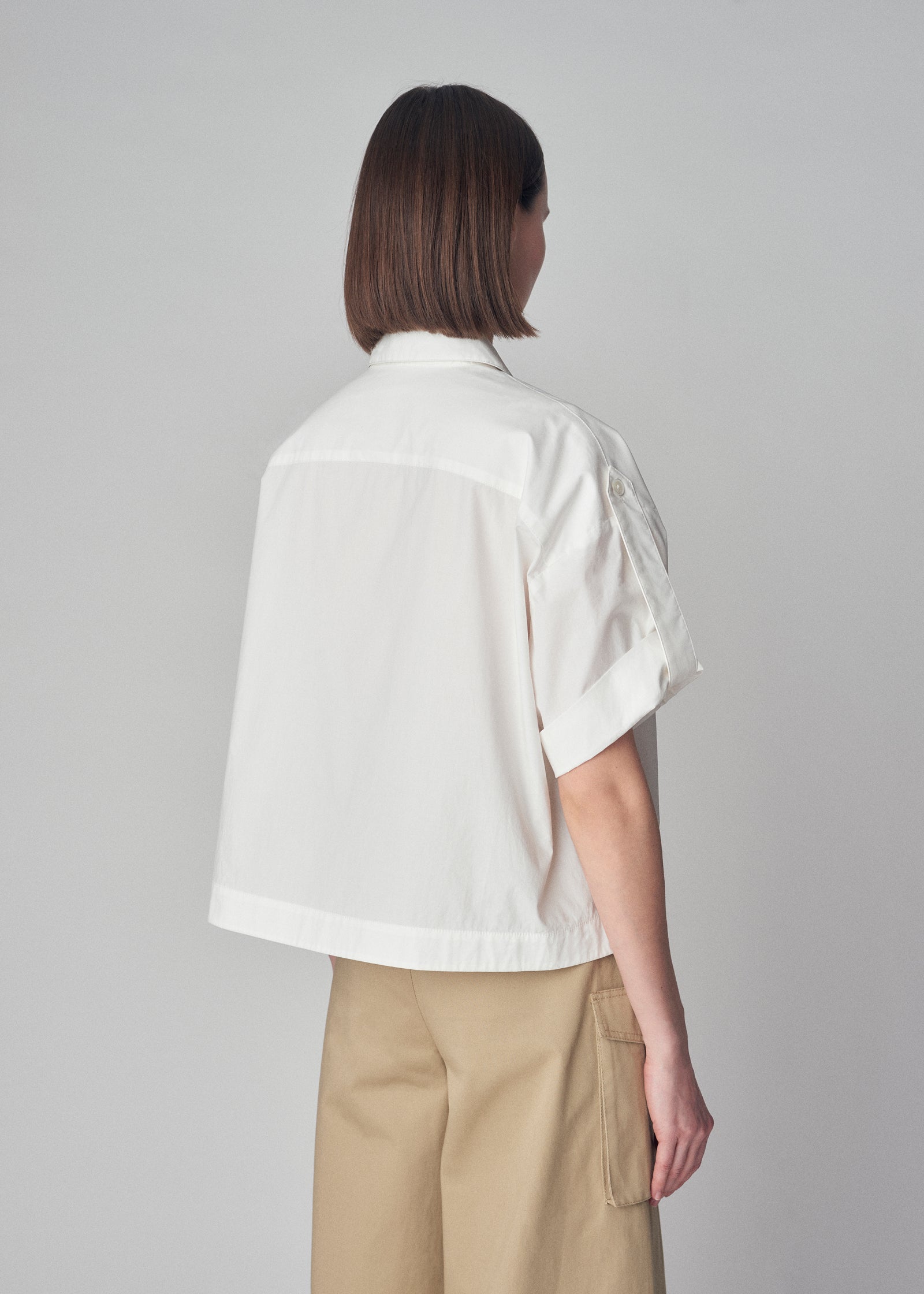 Short Sleeve Safari Shirt in Cotton  - Ivory - CO Collections