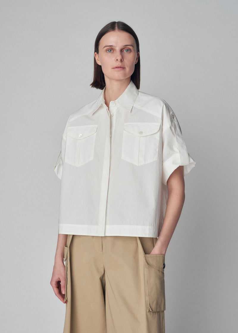 Short Sleeve Safari Shirt in Cotton  - Ivory - CO