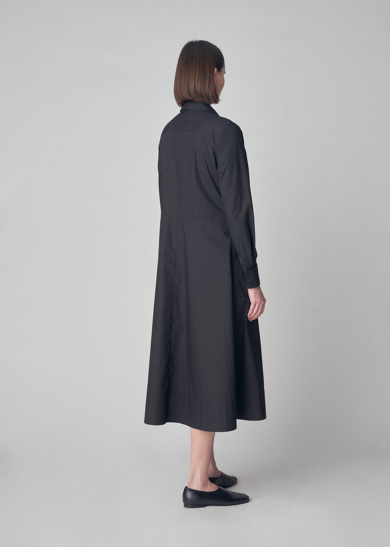 Long Sleeve Cargo Shirt Dress in Cotton Poplin - Black - CO
