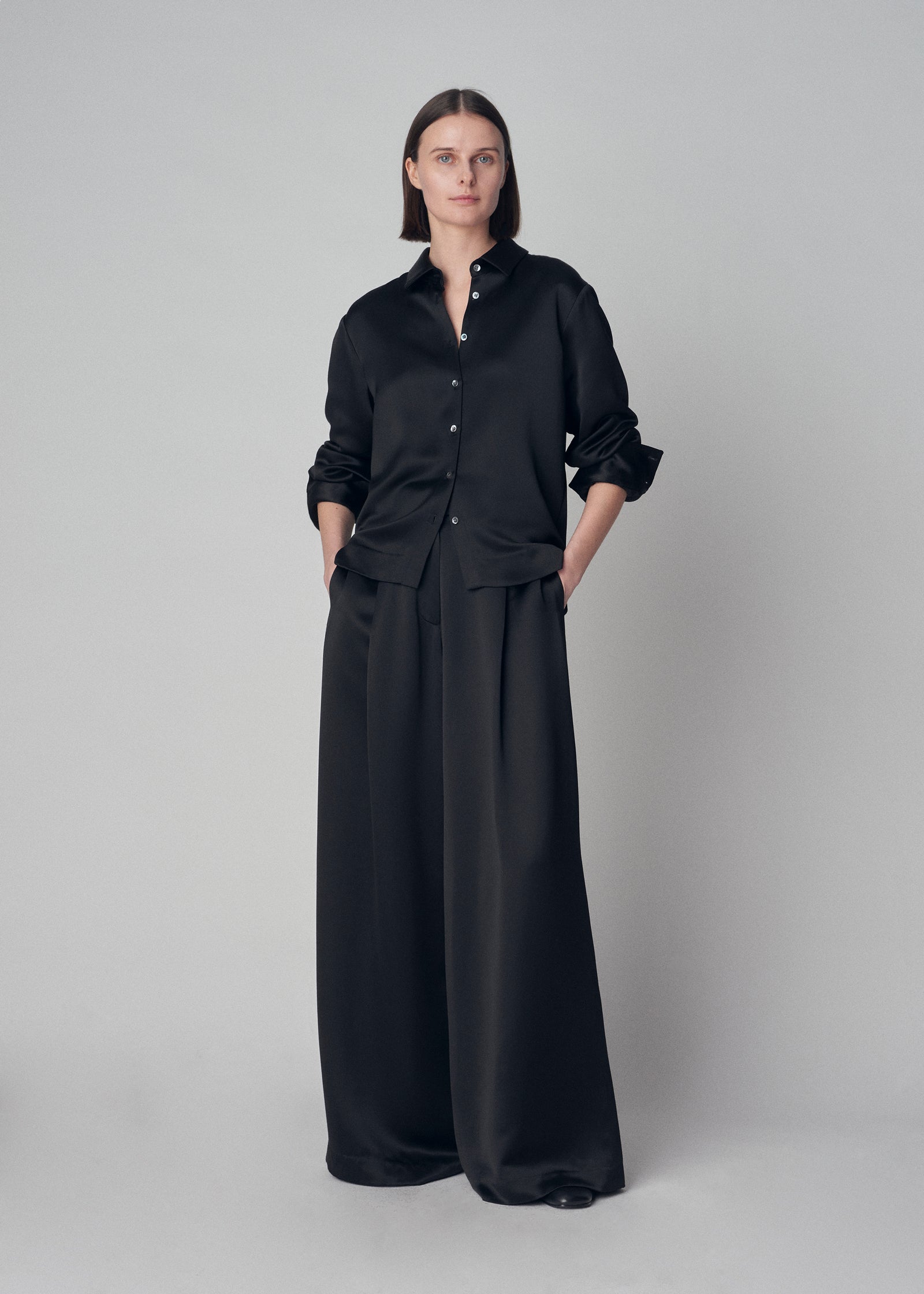 Evening Blouse in Fluid Viscose Satin - Black - CO Collections