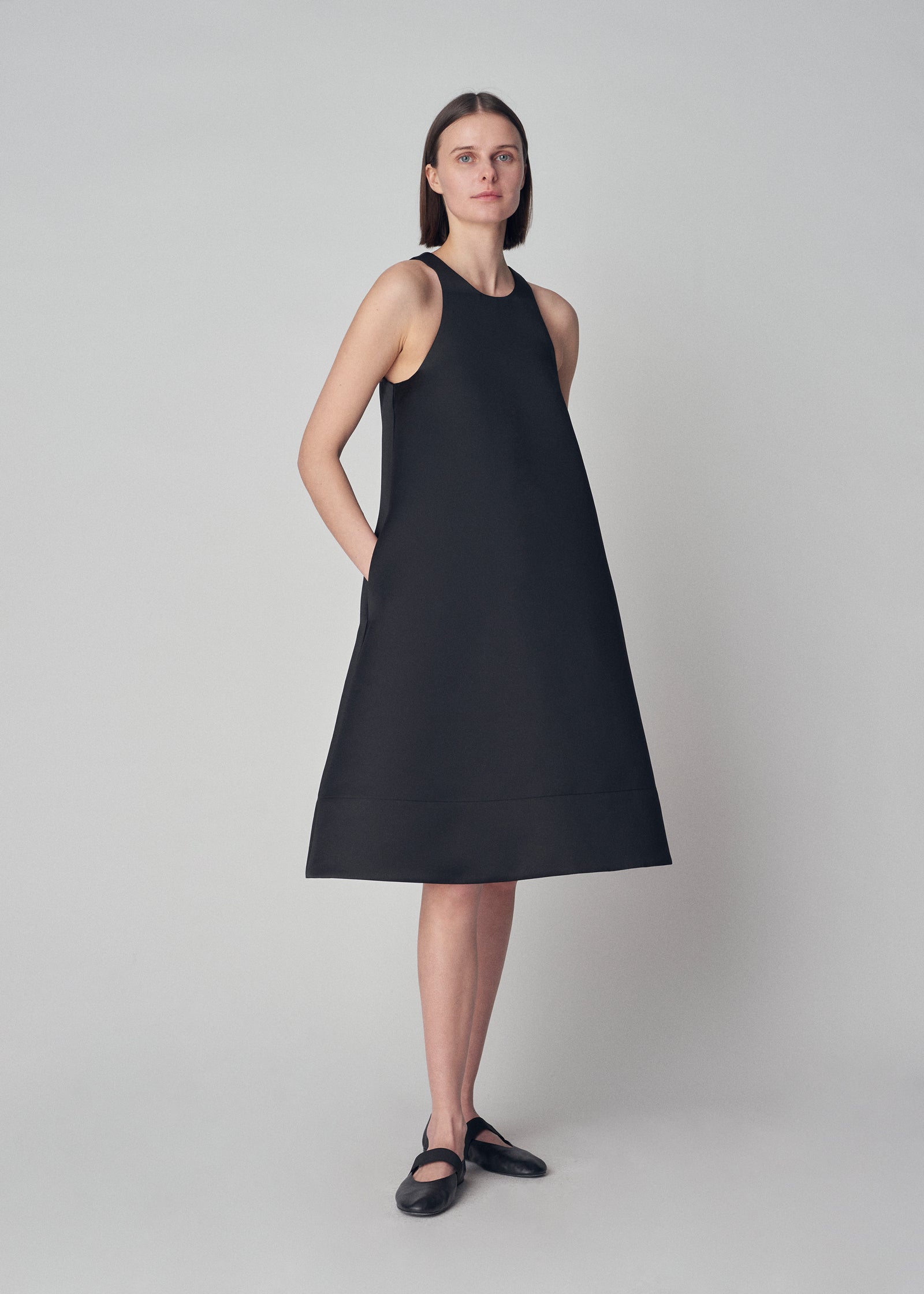 Swing Dress in Bonded Satin - Black - CO Collections