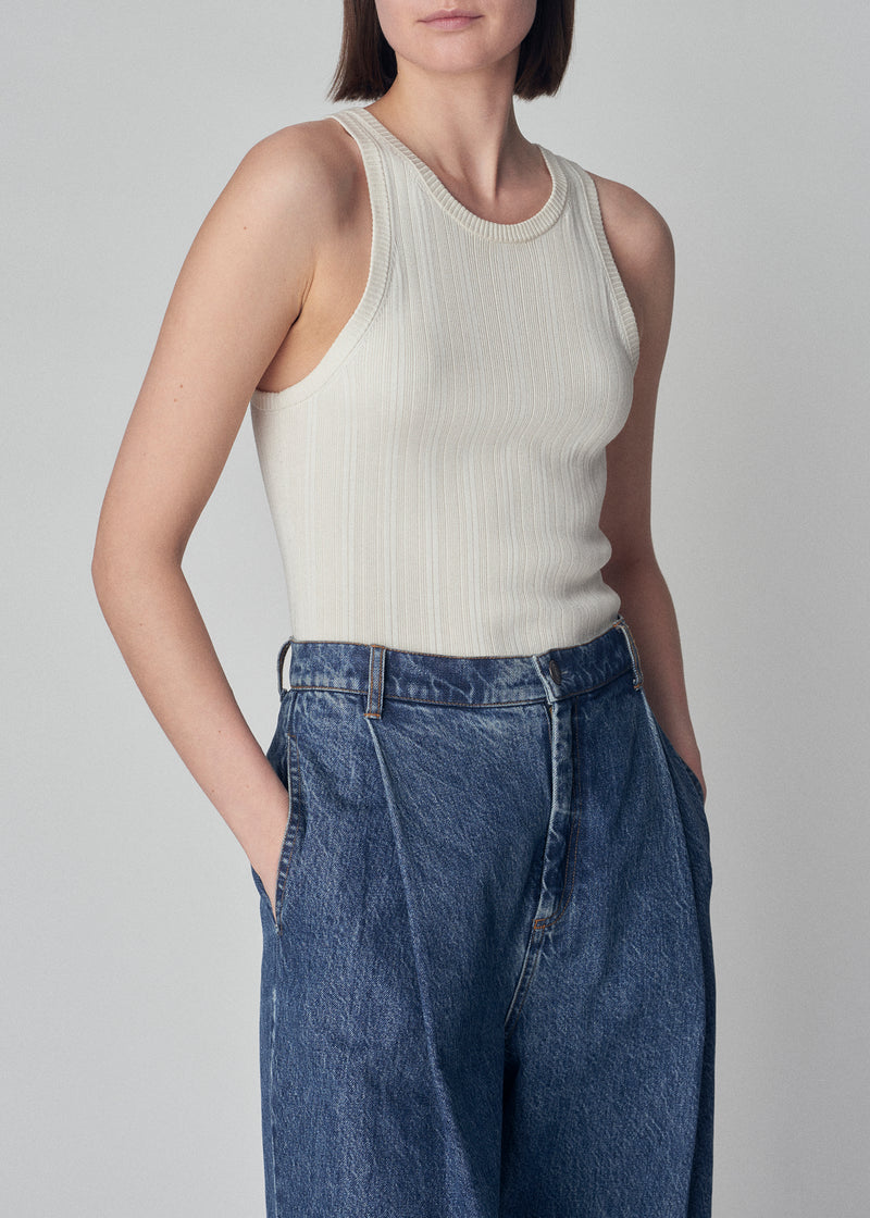 Ribbed Tank in Silk Knit - Ivory - CO