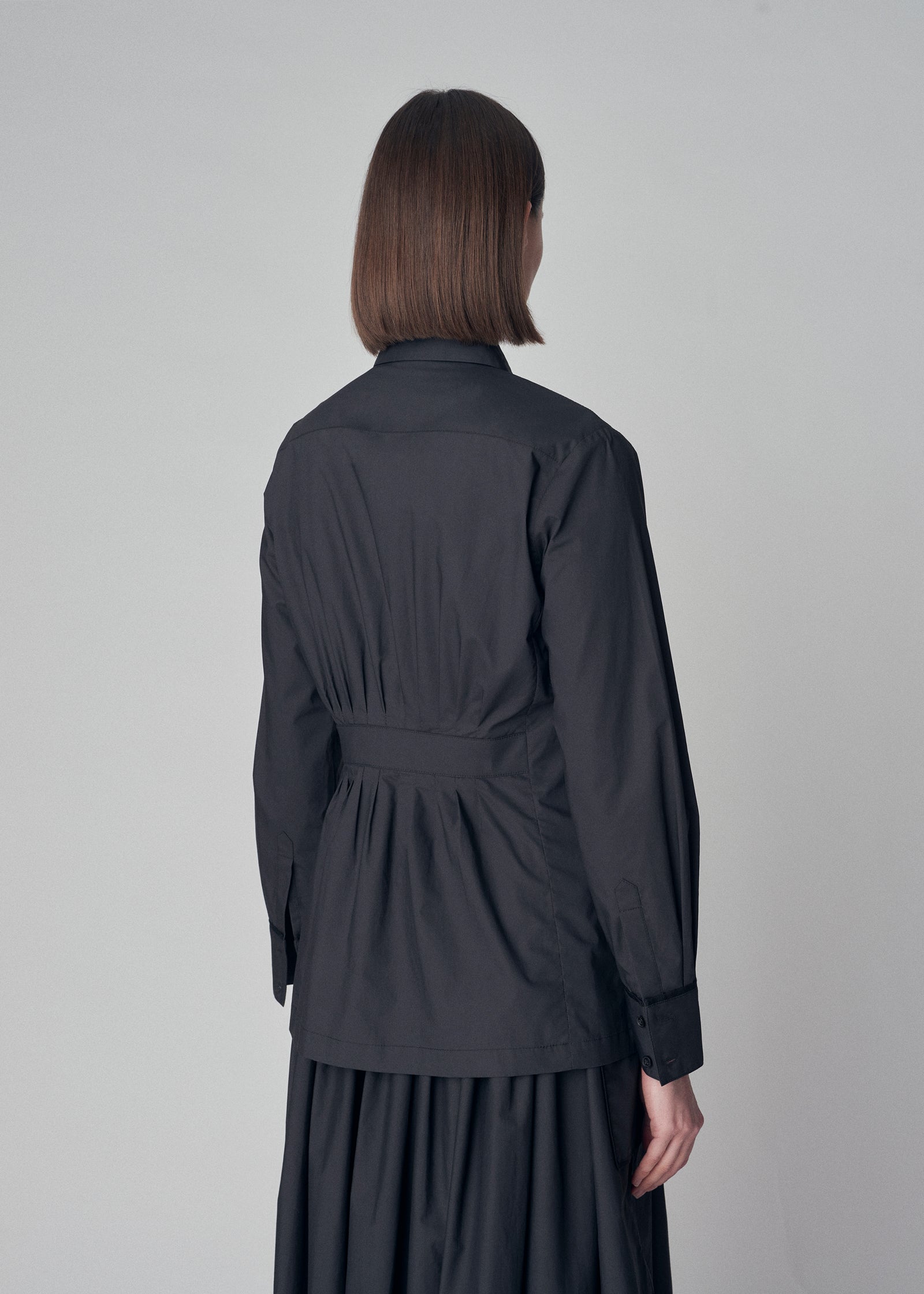 Waisted Utility Shirt in Cotton Poplin - Black - CO Collections