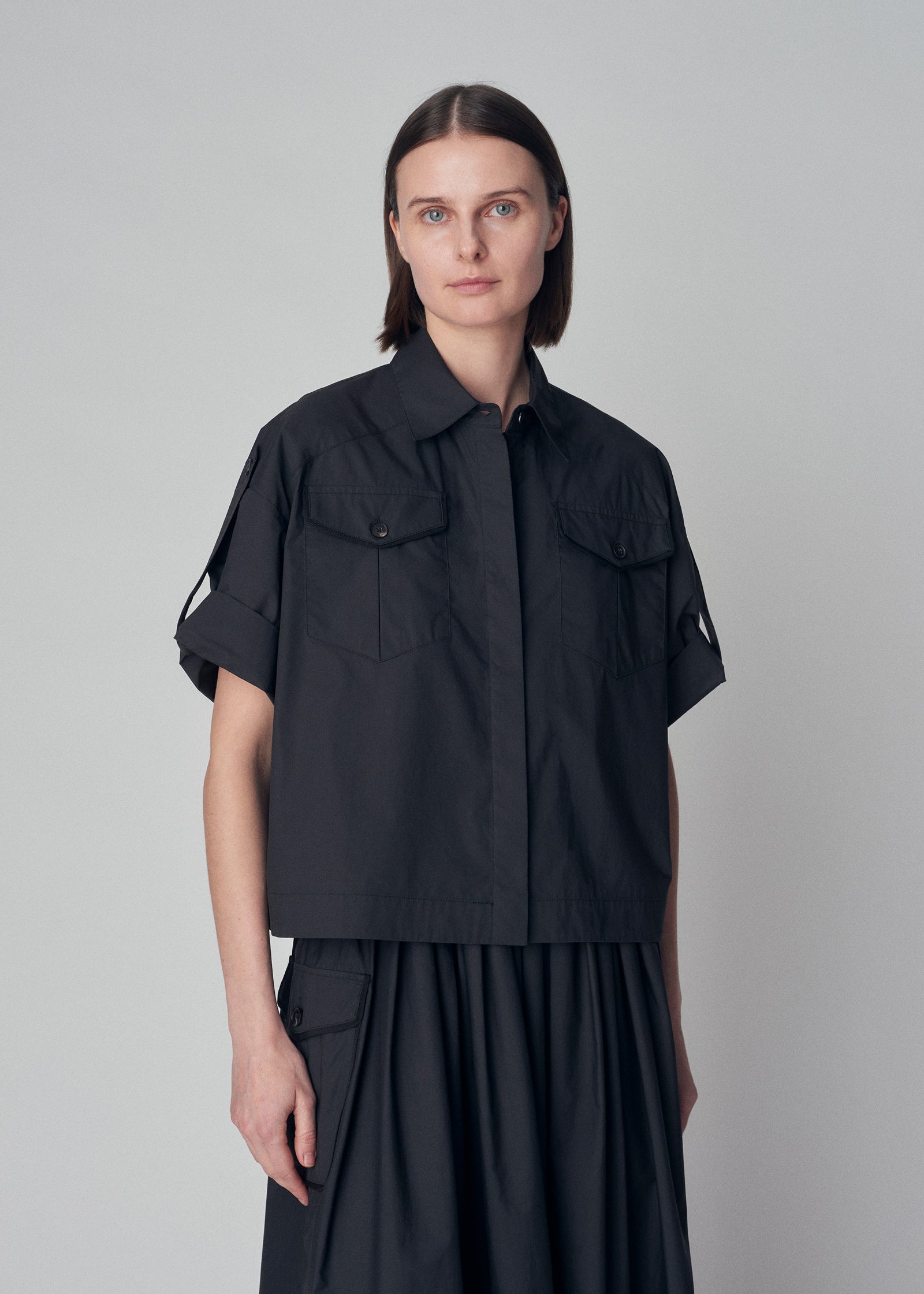 Short Sleeve Safari Shirt in Cotton - Black - CO Collections