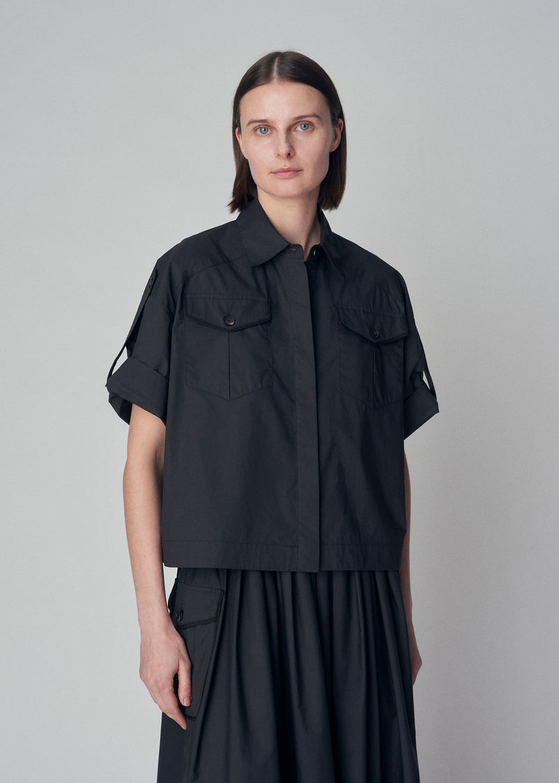 Short Sleeve Safari Shirt in Cotton - Black - CO