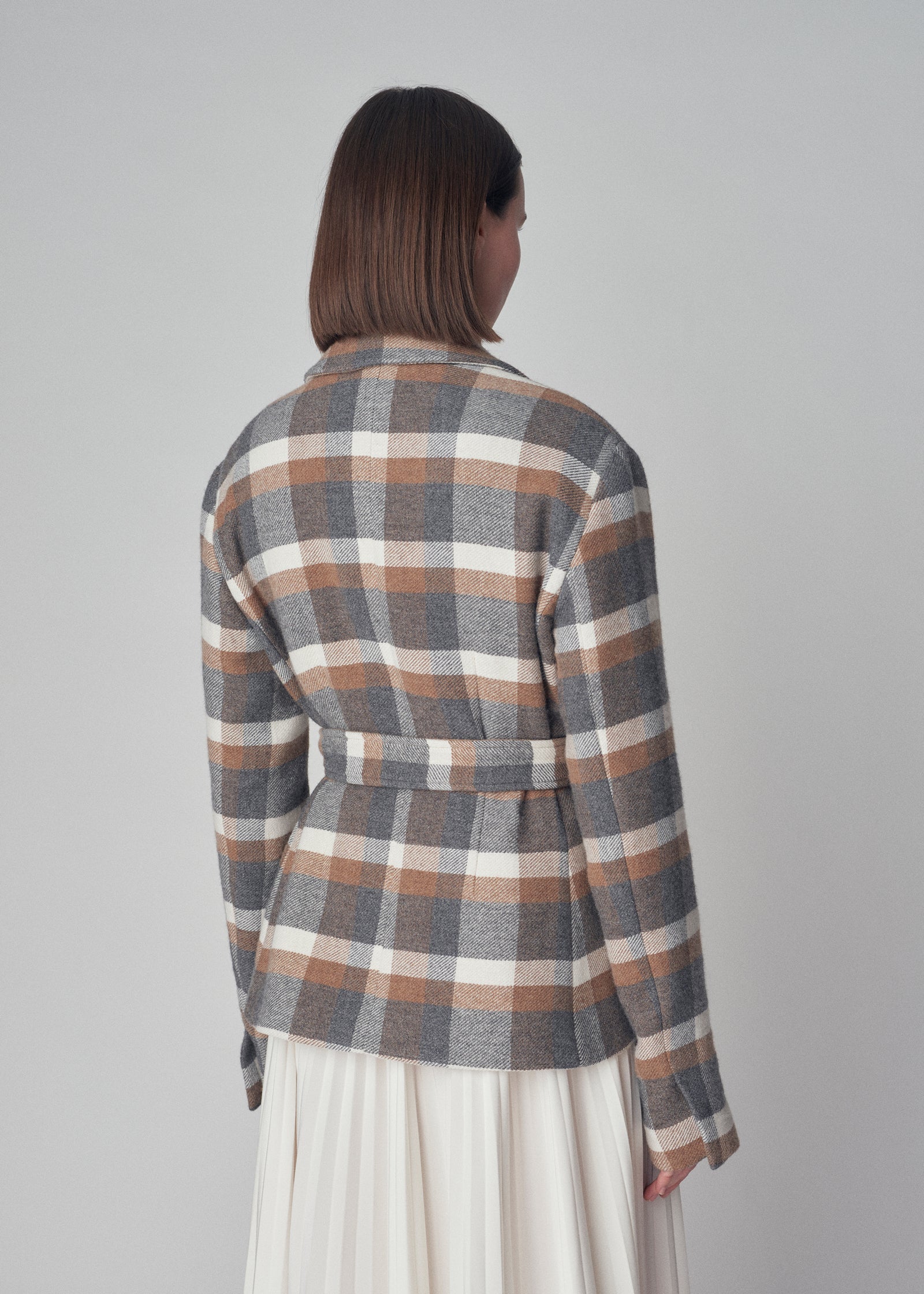 Belted Jacket in Cotton Flannel - Plaid - CO Collections